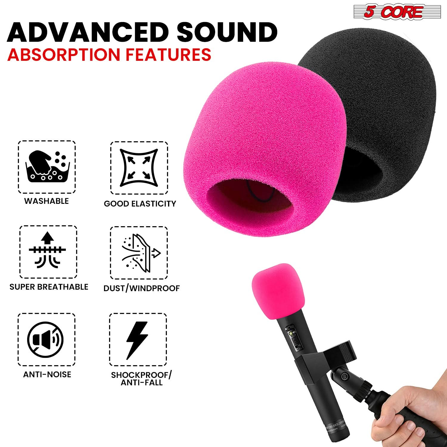 5Core Microphone Cover • Soft Foam Mic Windscreen • Windproof Sponge for Handheld Mic 1/10/25/50 Pc