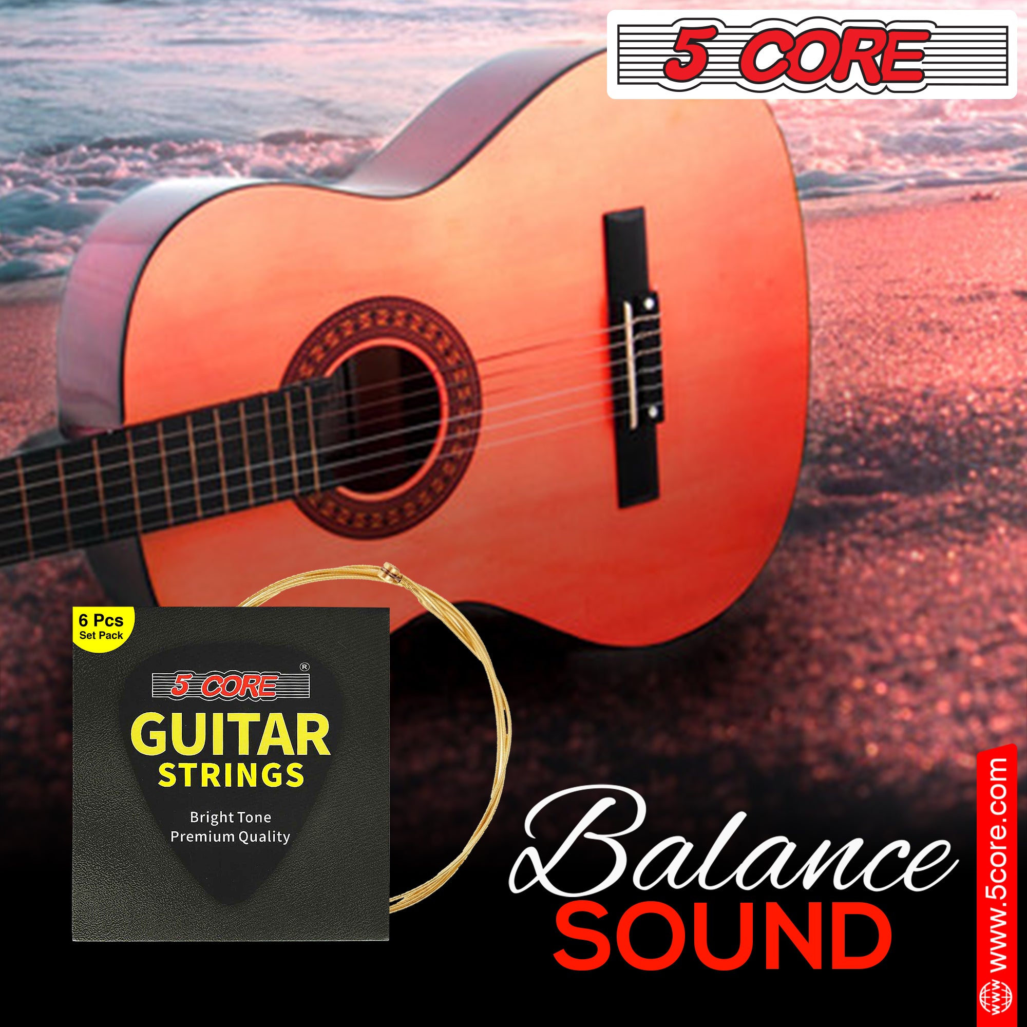 5 Core Guitar Strings • 0.010-0.047 Steel Gauge Heavy Duty w Bright Tone 6 String Acoustic Guitars