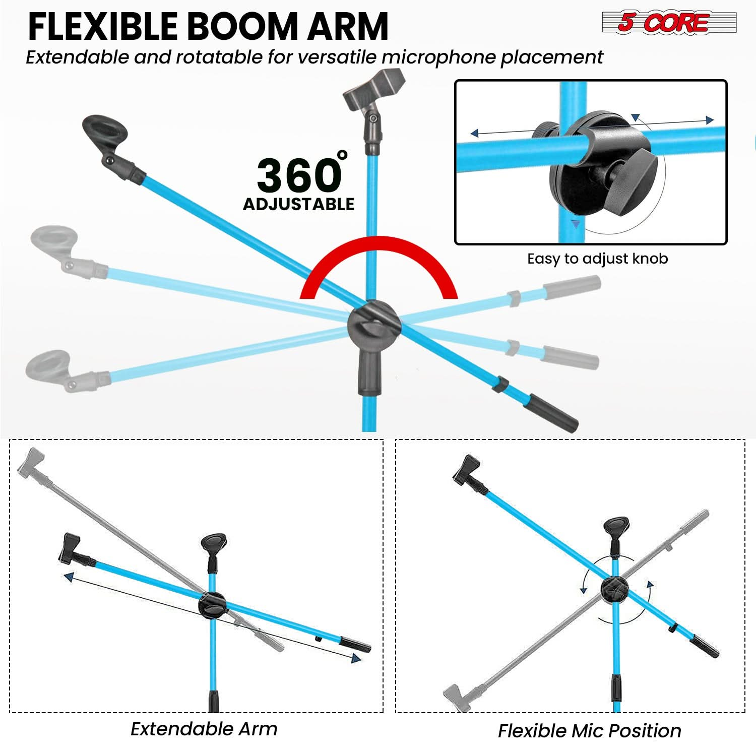 5Core Tripod Mic Stand Adjustable Heavy Duty Floor Holder Microphone Boom Arm