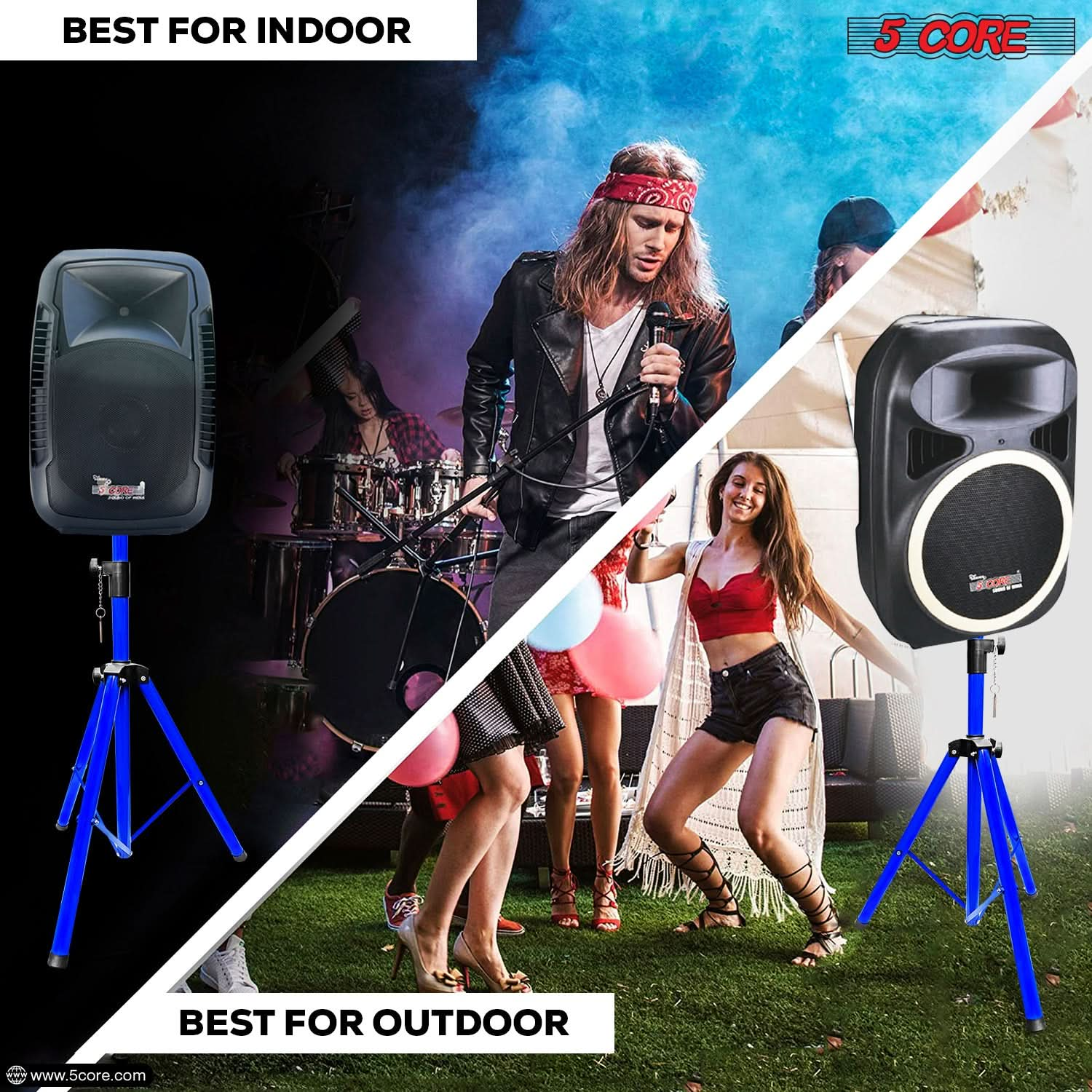 5Core Speaker Stand Tripod Tall Adjustable 72 Inch DJ Pole Mount Studio Monitor Stands BLUE