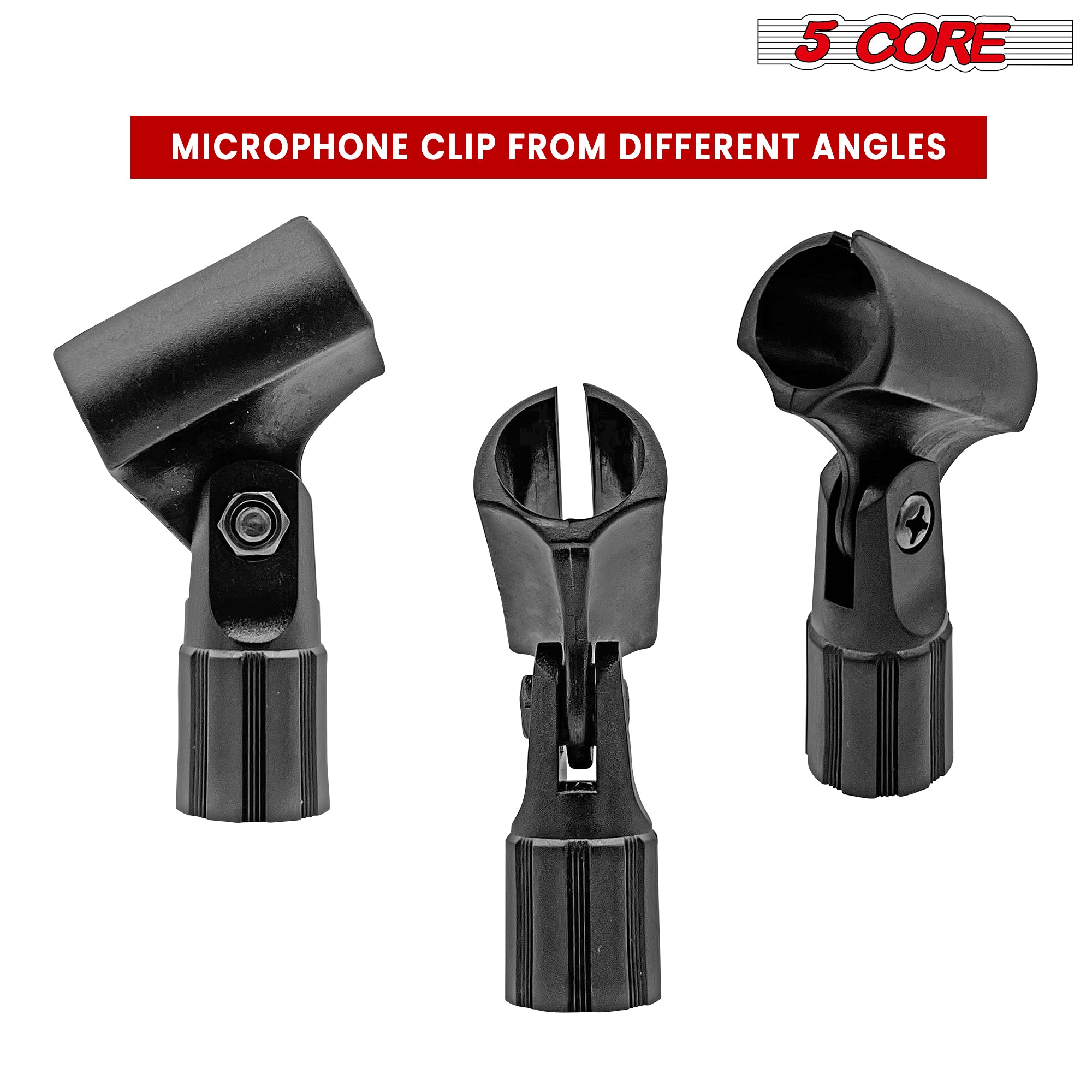 5 Core Pencil Microphone Clip Holder Black Angle Adjustable Slim Condenser Mic Adapter with Universal 5/8" Male to 3/8" Female Adapter Skinny Microphone Clips 4Pcs -MC 08 4PCS