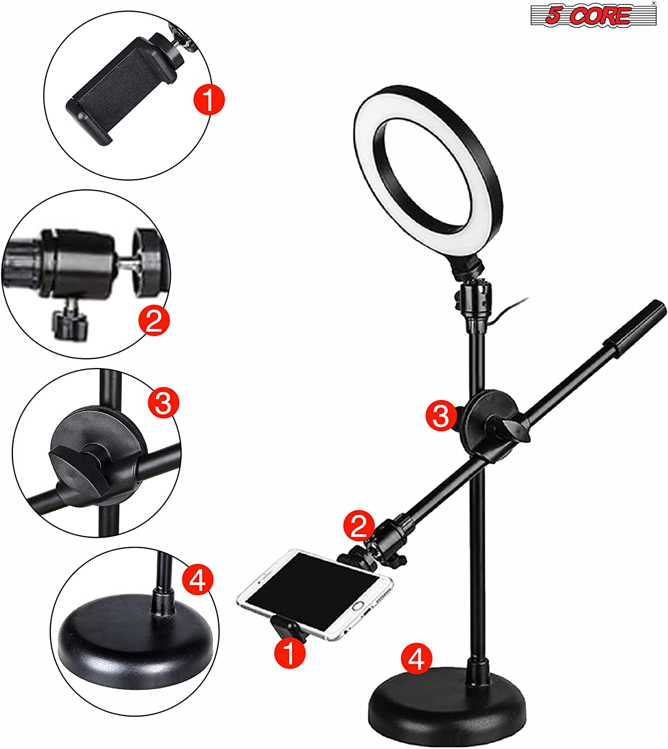 5 Core Ring Light 6 Inch W Phone Stand Adjustable Selfie Lights For Makeup Recording Podcast Streaming Content Creator Essentials - RING MOB PL