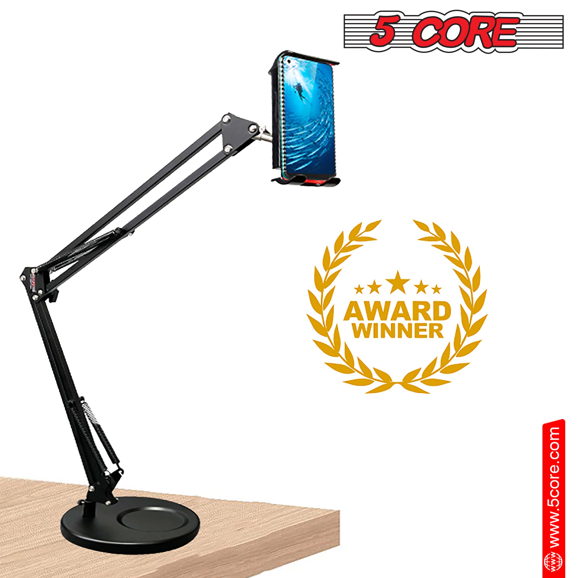5 Core Cell Phone Stand for Desk • Adjustable & Flexible Universal Phone Holder • Sturdy Metal Build