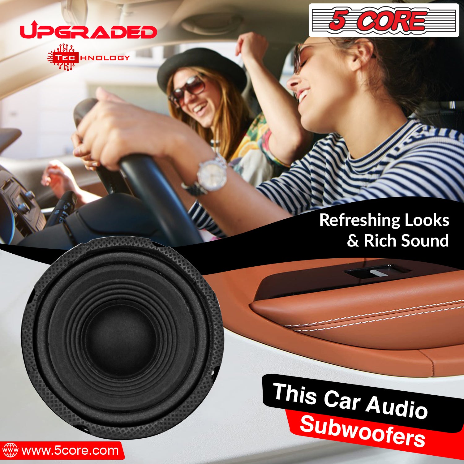 Get the Best in Car Audio with 5 Core 5" Midrange 200W Speakers, 2Pcs