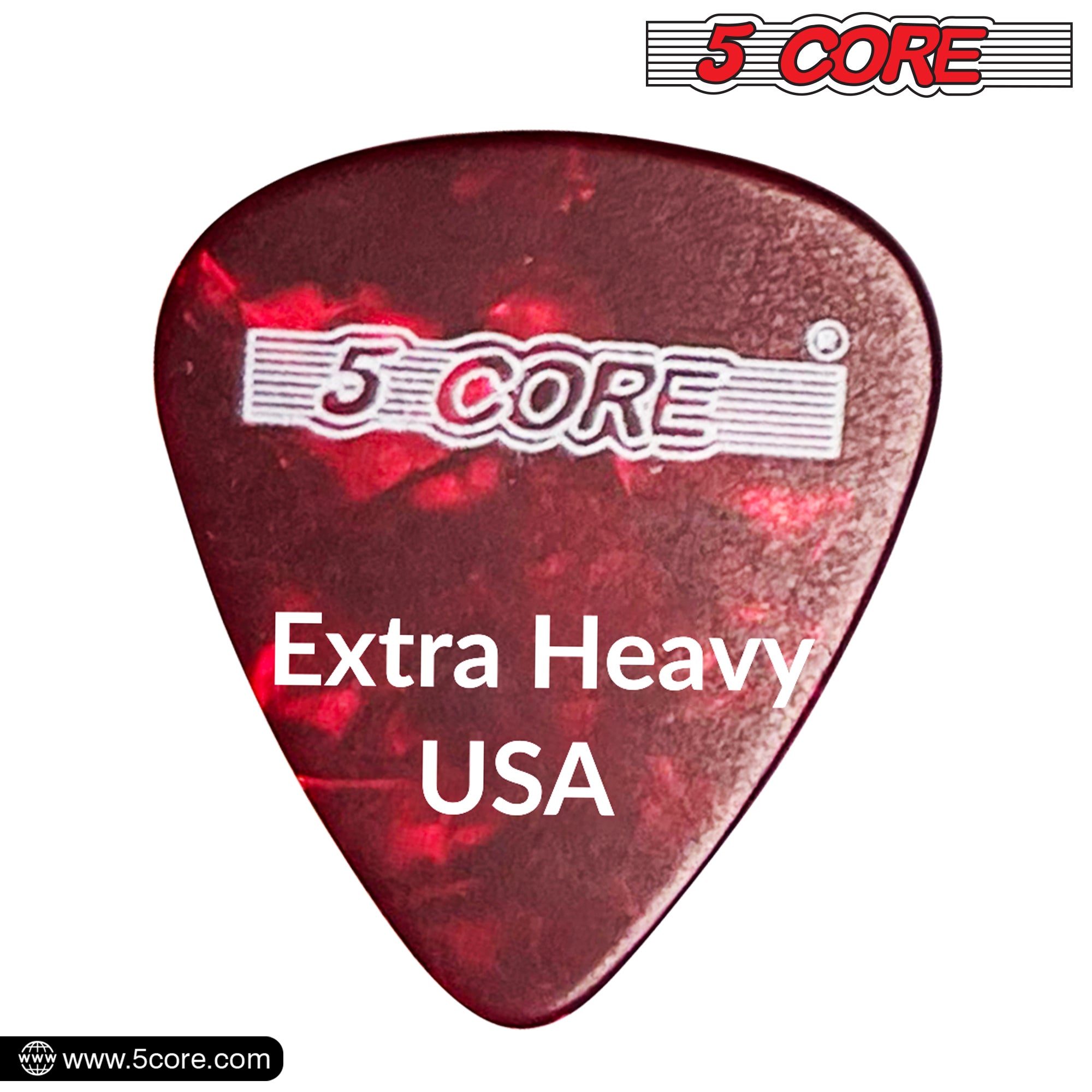 5 Core Guitar Picks 20Pc Pick for Bass Electric Acoustic Guitars Extra Heavy Gauge Durable Celluloid Guitar Picks 1.2mm 4x Red -G PICK EXH RGWPB 20PK