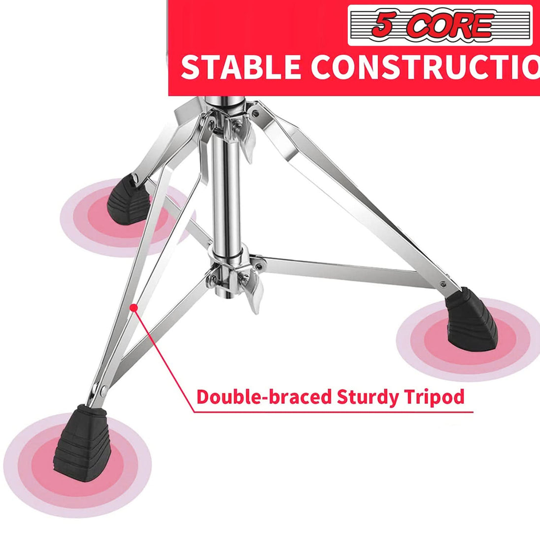 5 Core Ergonomic Drum Throne: Padded seat with adjustable height for maximum comfort.