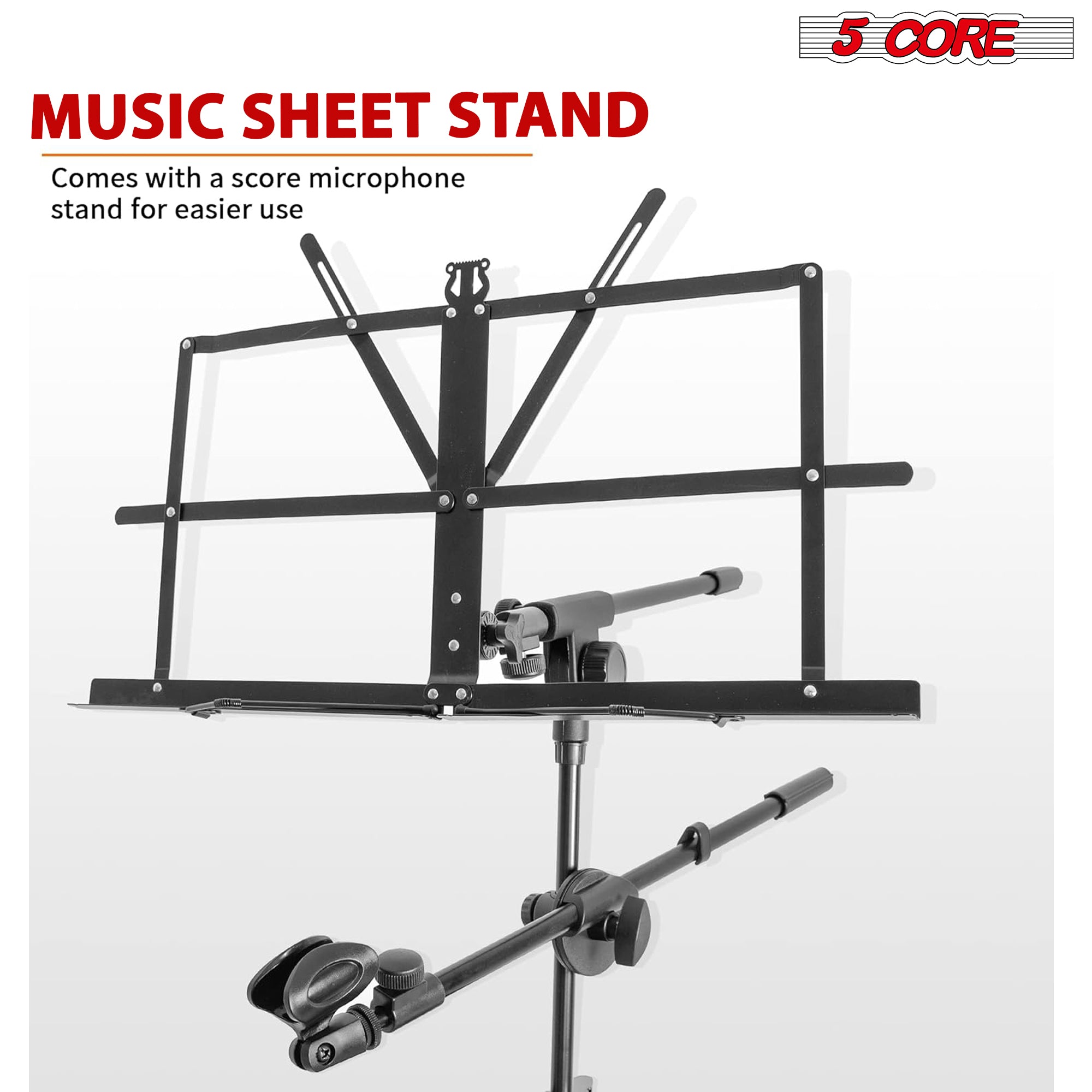 5 Core 2 Tier Heavy Duty Multi Functional Portable Music Stand Digital Keyboard Stand Extension Adapter Telescopic Arm Mic Stand Height & with Adjustment Bag Included Black -KS C 2TD
