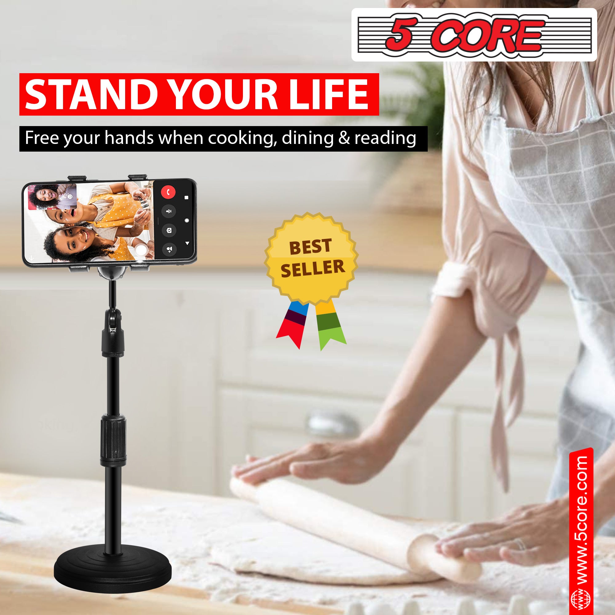 5 Core Cell Phone Stand Angle Adjustable Phone Holder 360 Rotateable Sturdy & Built to Last for Home Office Desk Use - ZM 18