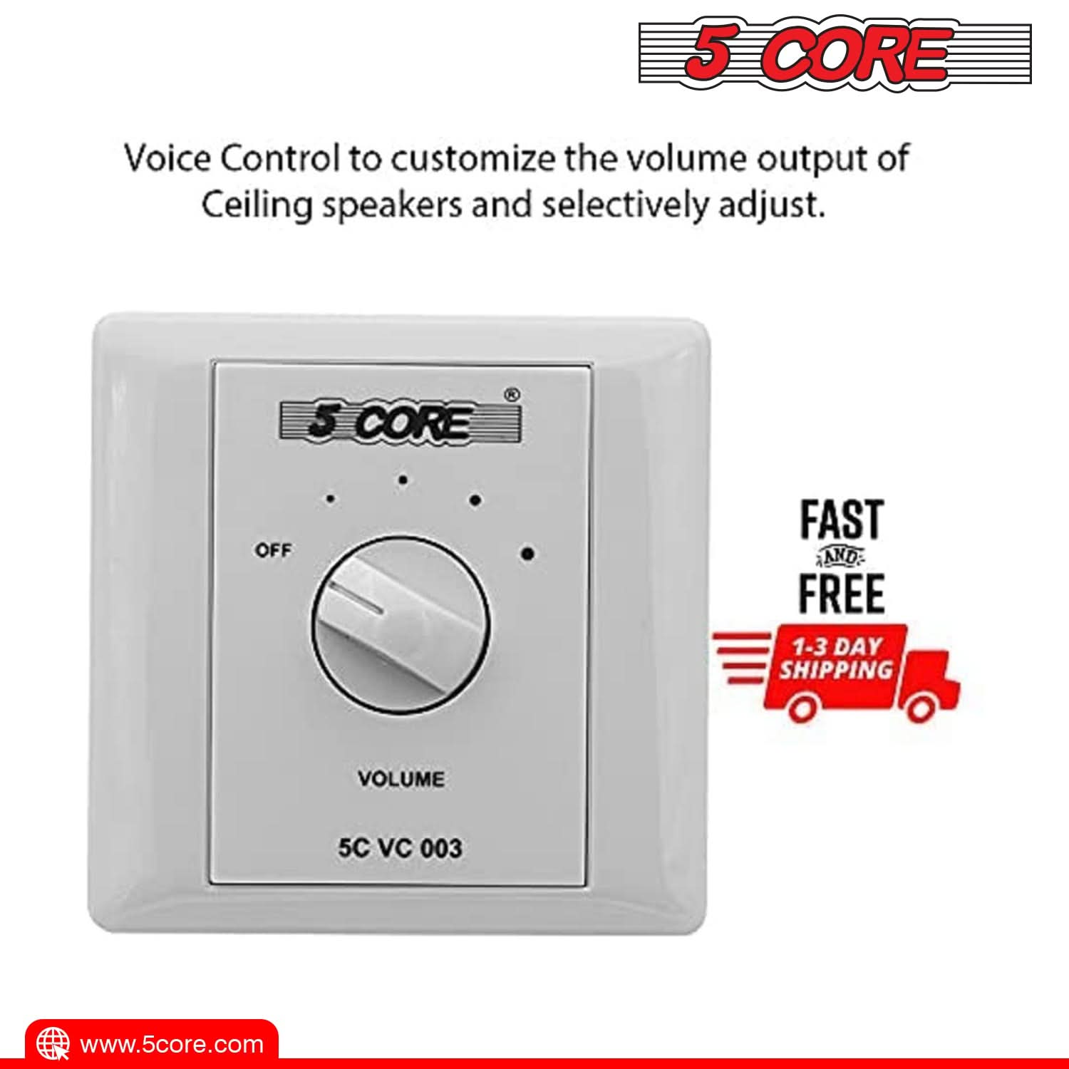 5Core Wall Mount Volume Control Knob 30W In Wall Rotary Style Volume Adjustment Speakers