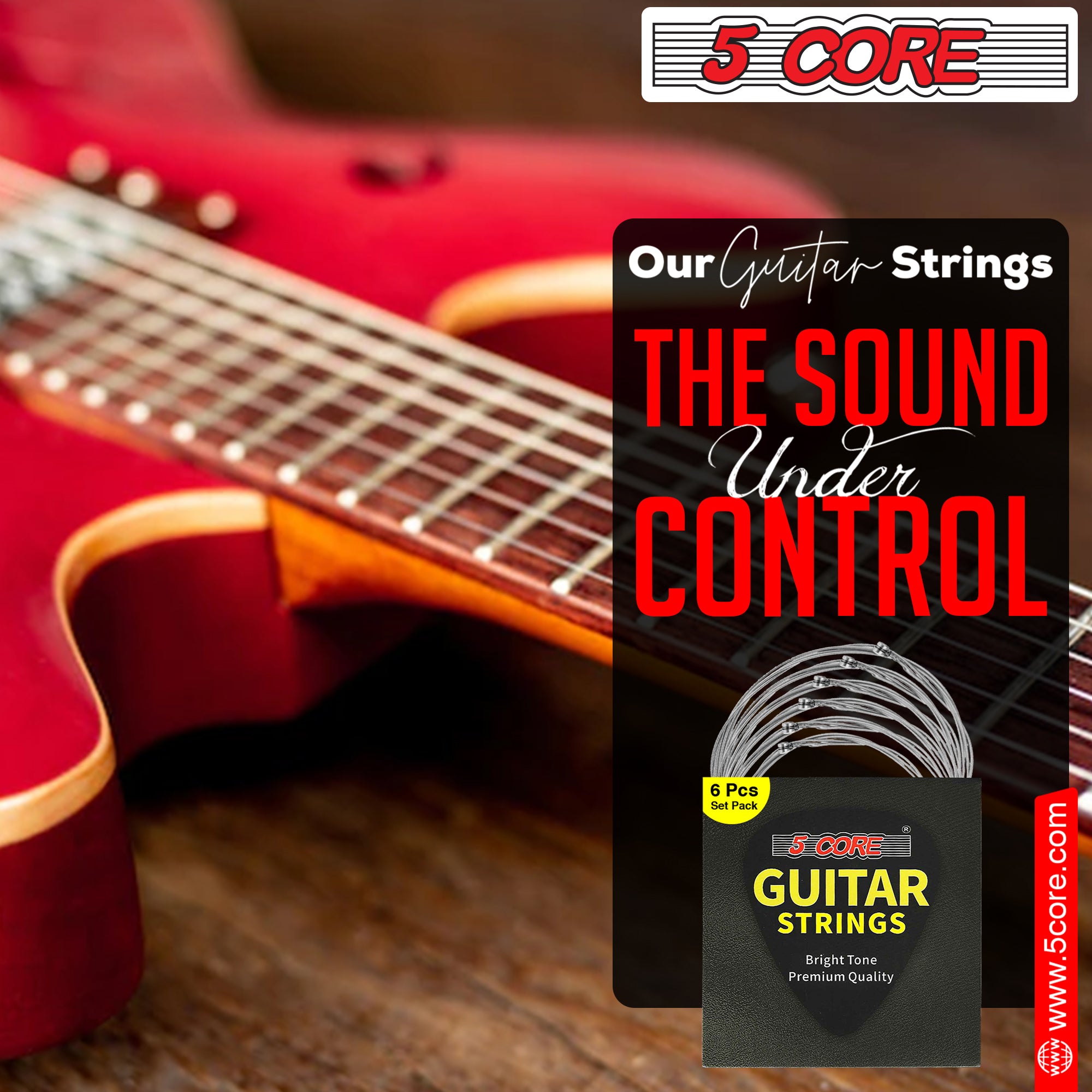 5 Core Electric Guitar Strings • 0.009-.042 Gauge w Deep Bright Tone for 6 String Electric Guitars
