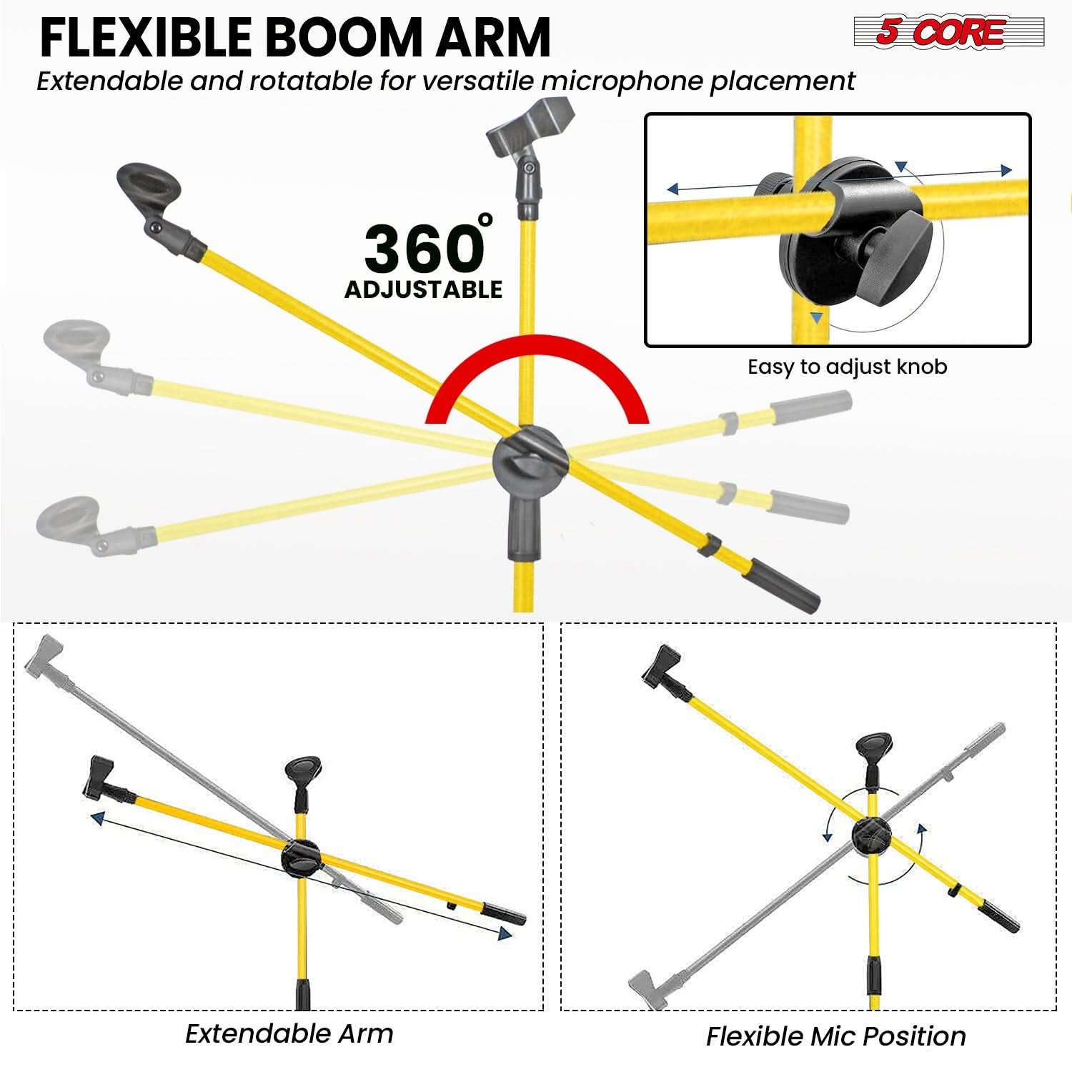 5Core Tripod Mic Stand Adjustable Heavy Duty Floor Holder Microphone Boom Arm