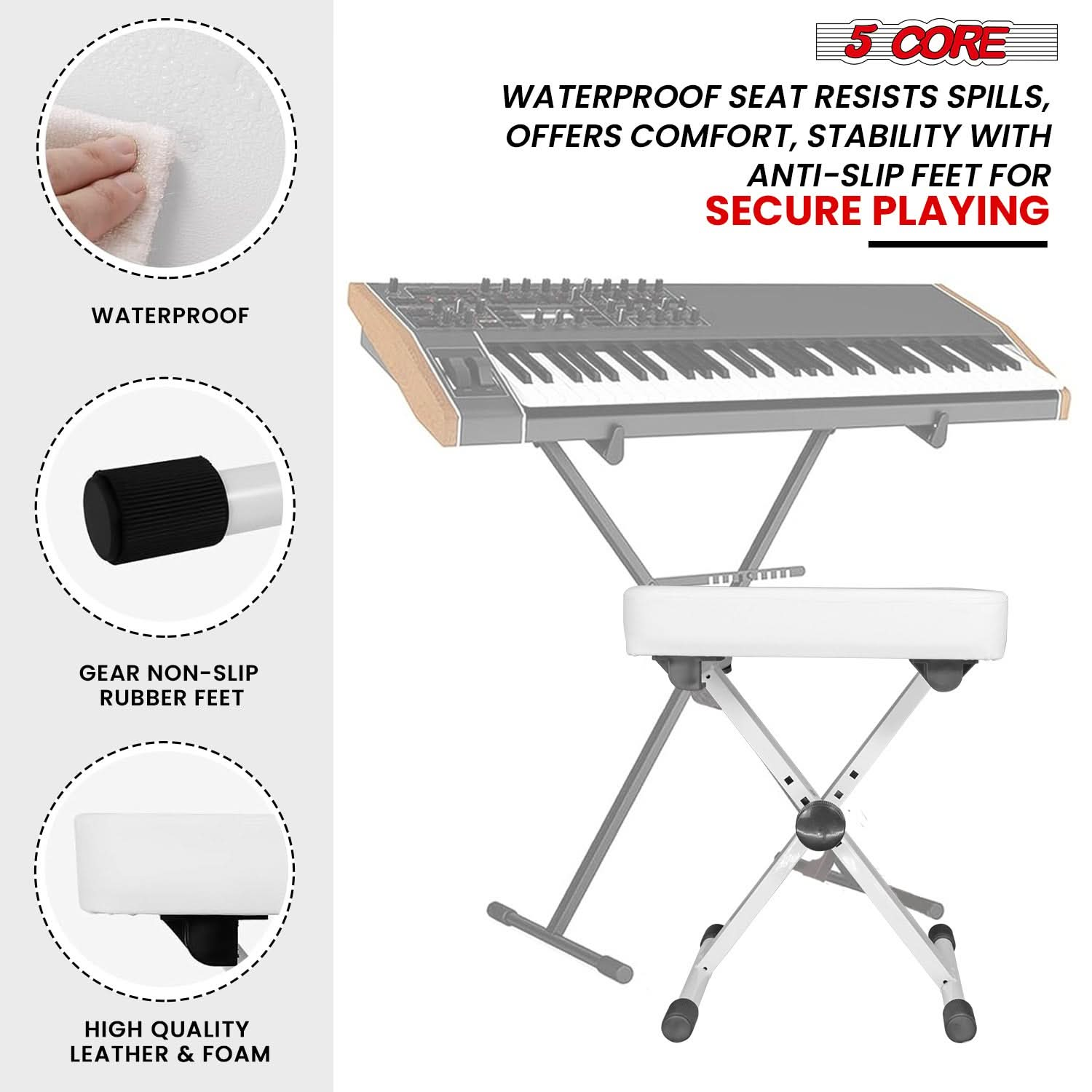 5 Core Keyboard Bench X Style Piano Stool Heavy Duty Adjustable Keyboards Chair White