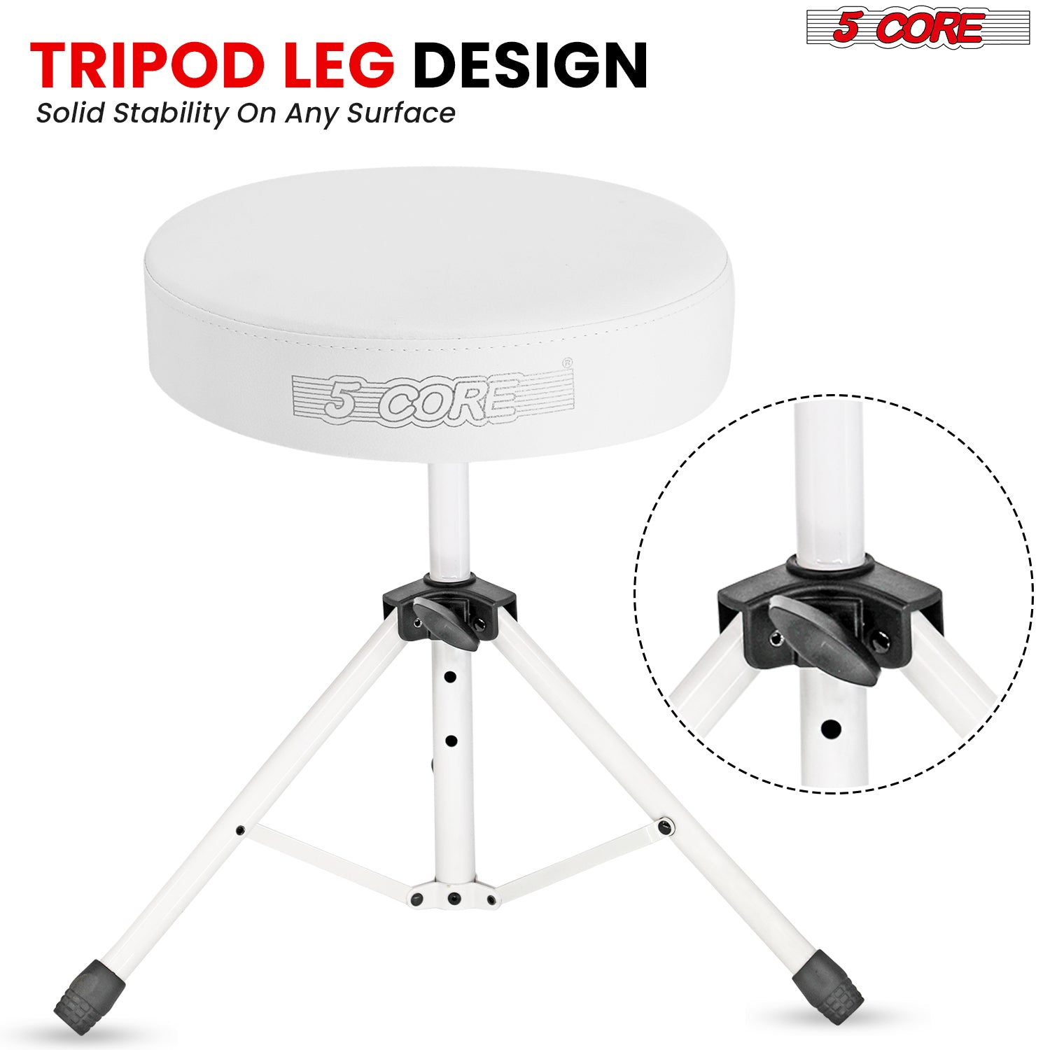 5Core Drum Throne Adjustable Guitar Stool Padded Drummer Seat for Adults & Kids WHITE