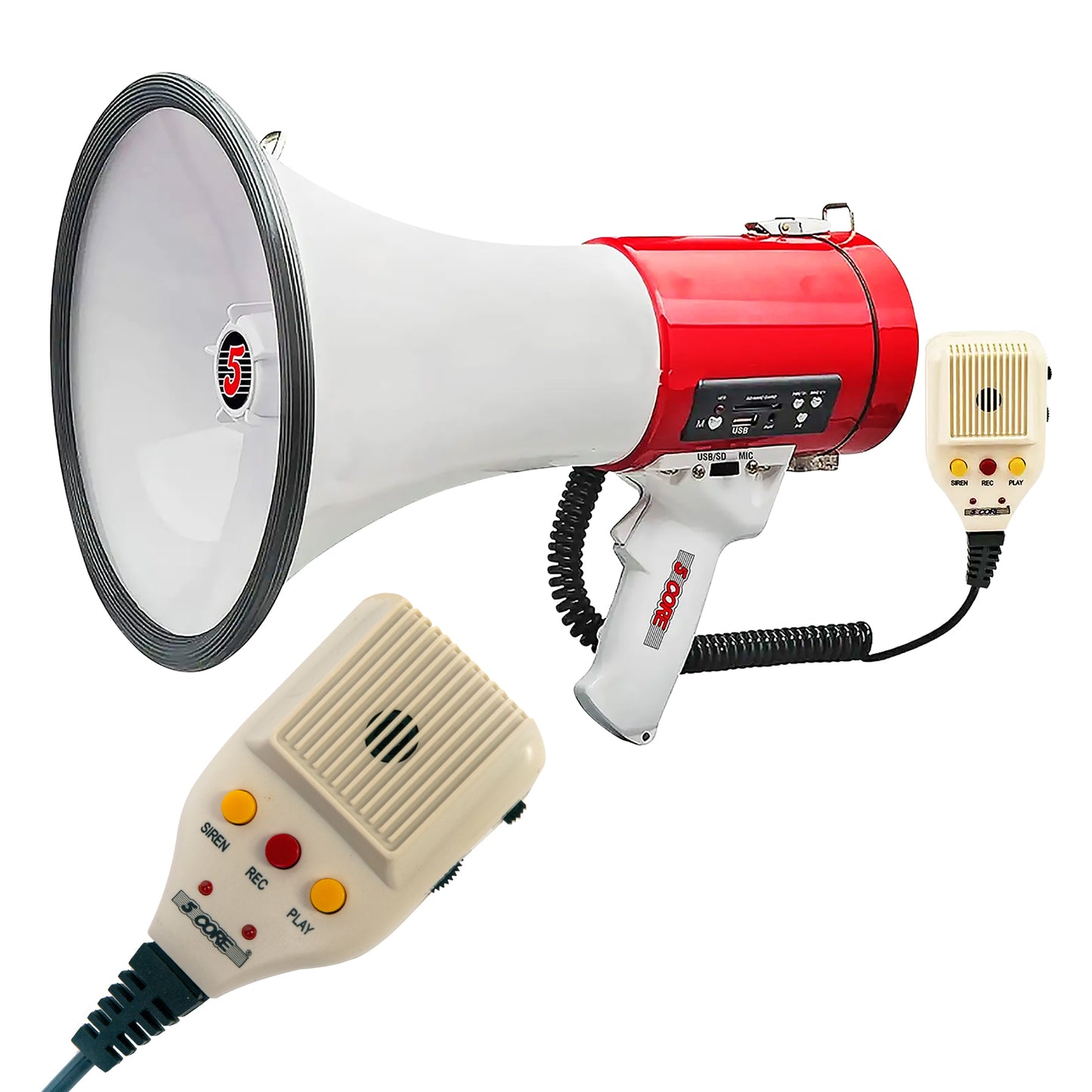 5 Core Megaphone Speaker| 25W Bullhorn Clear & Far Reaching Sound- Multi-Function with REC, Siren, Volume Control |AUX, USB, SD Input| Handheld Mic with ergonomic Grip| for Indoor & Outdoor Use- 66SF