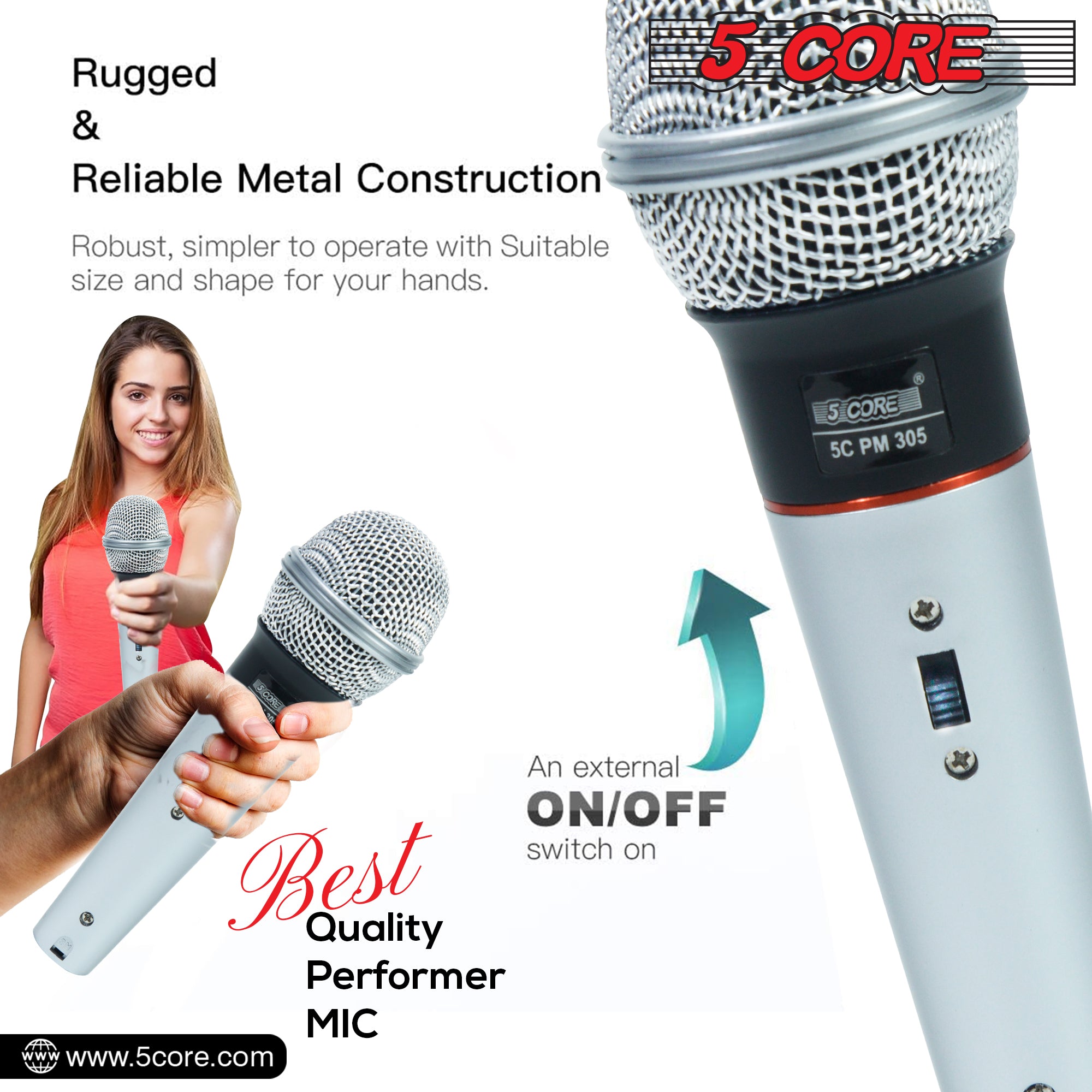 5 Core Microphone Karaoke XLR Wired Mic Professional Studio Microfonos w ON/OFF Switch Pop Filter Cardioid Unidirectional Pickup Handheld -PM 305