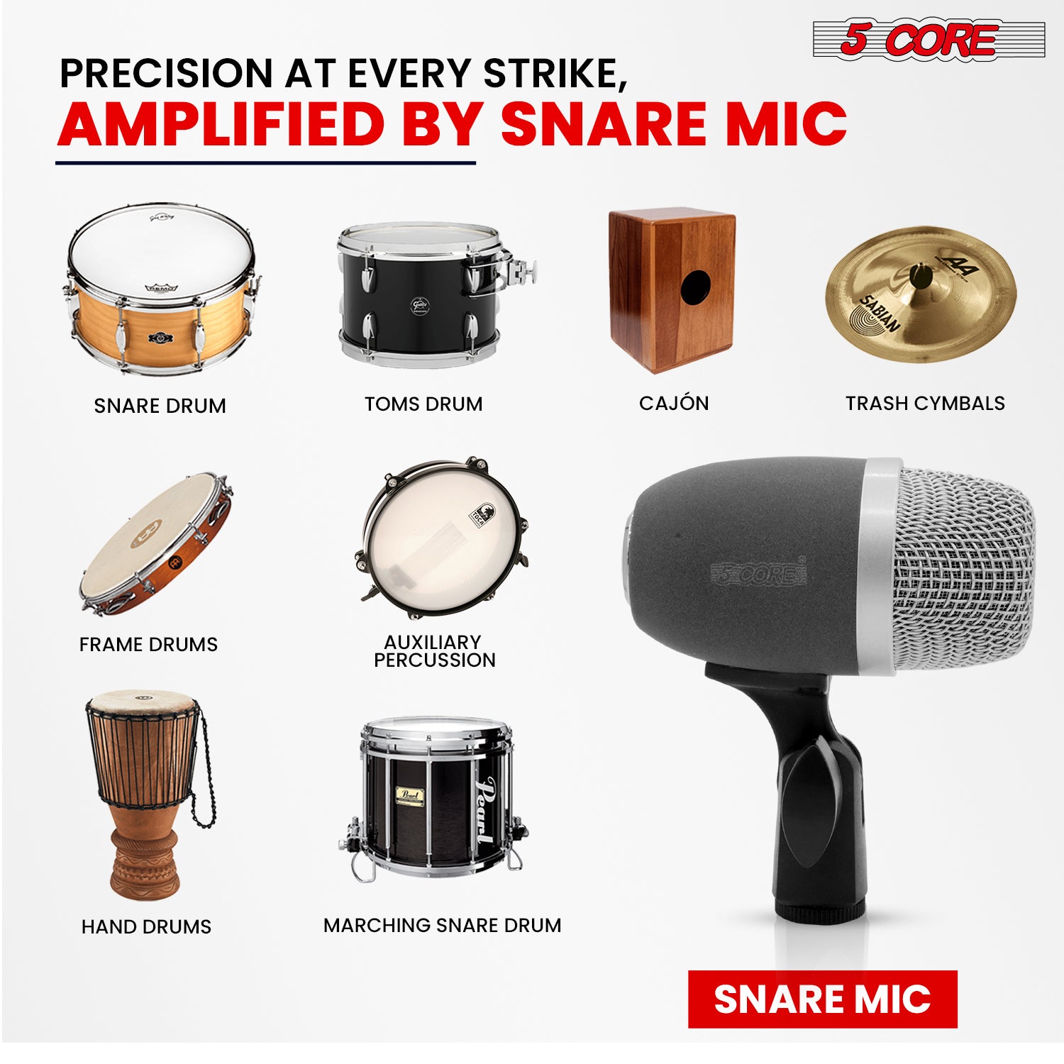 5 Core Snare Microphone XLR Wired Uni Directional Tom Drum and Other Musical Instrument Mic