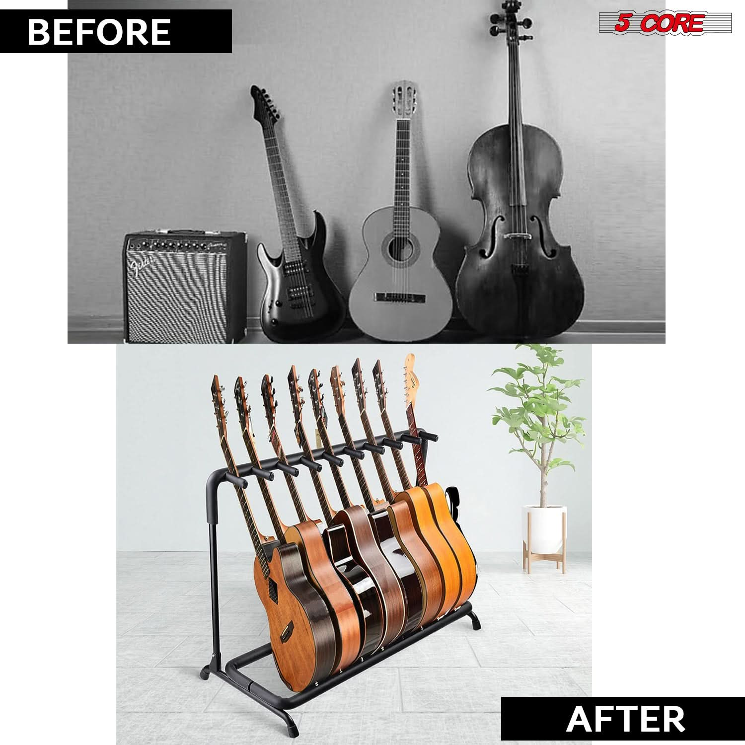 Guitar rack 9, guitar storage, and acoustic guitar accessories kit.