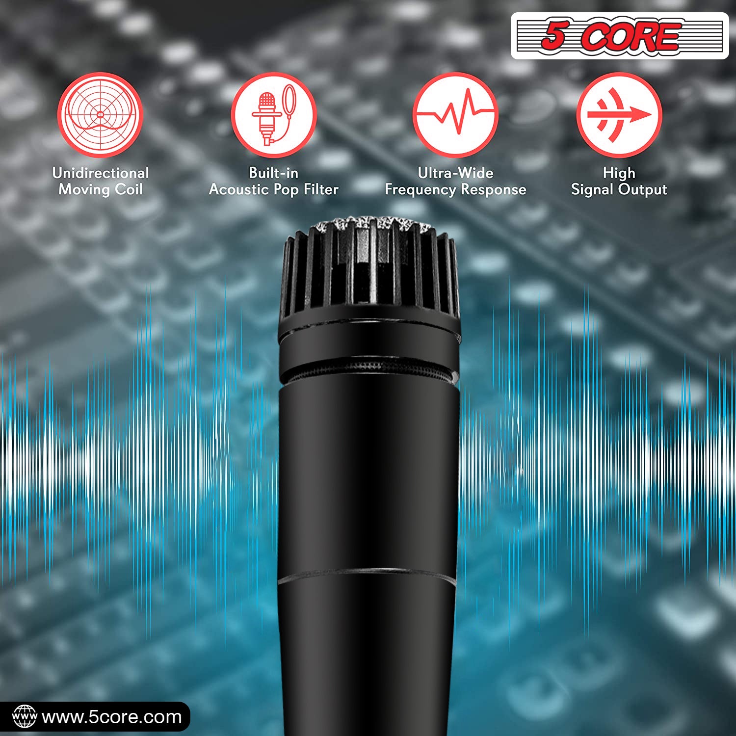 5Core Microphone For Singing Karaoke Neodymium Dynamic Mic Cardioid XLR Wired Microfono