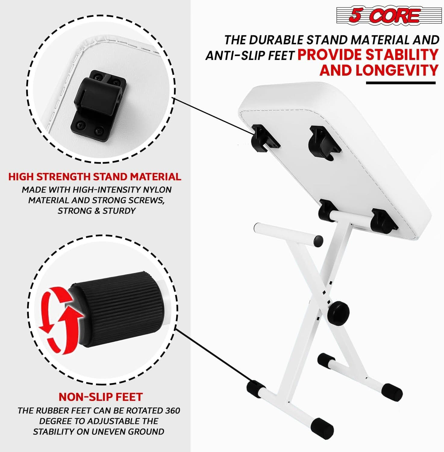 5Core Keyboard Stand Adjustable z Style Piano Riser + Keyboard Piano Bench