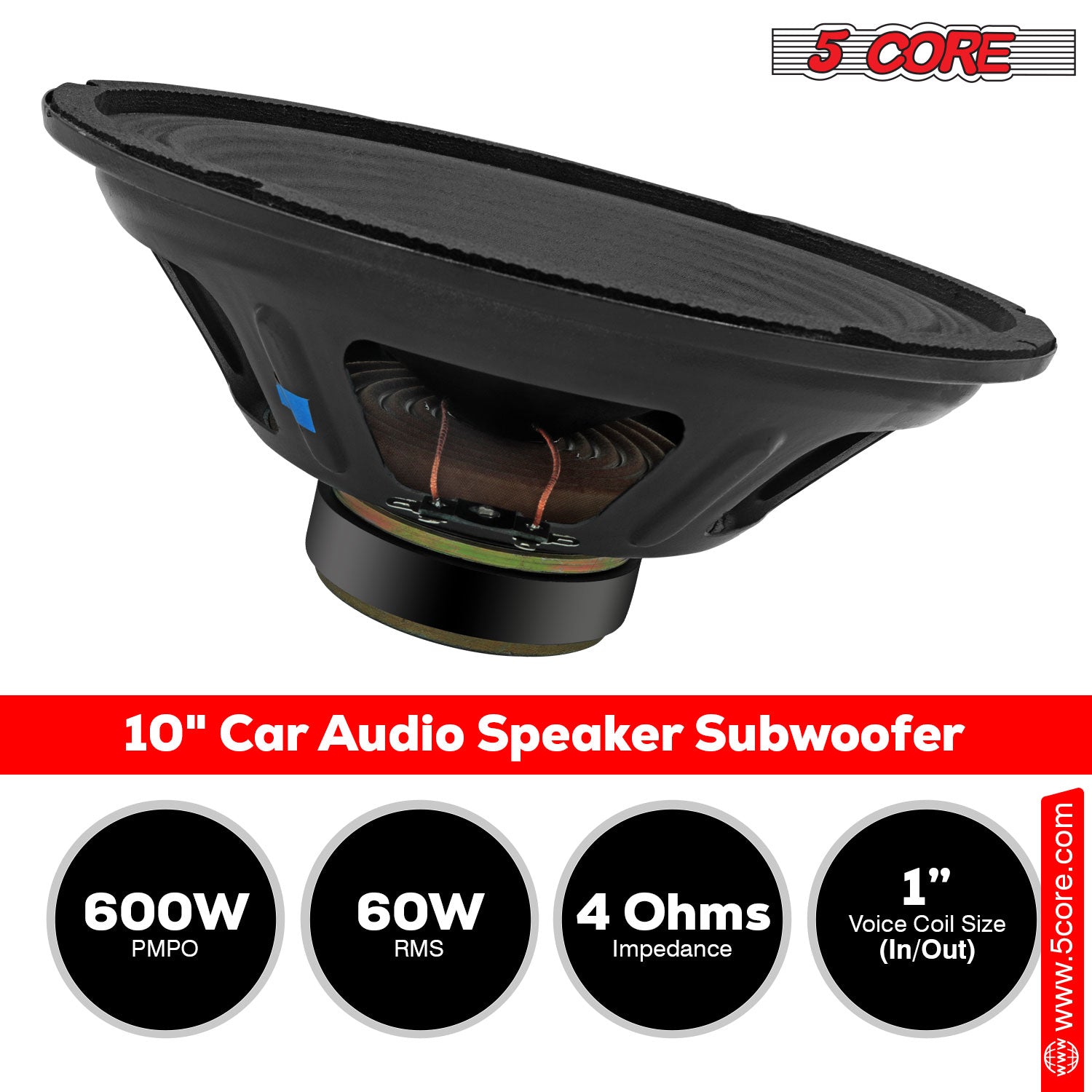 5Core 10 Inch Car Speakers 600W Peak Replacement Loud 4 Ohm Stereo Door Speaker Bocinas Para Carro