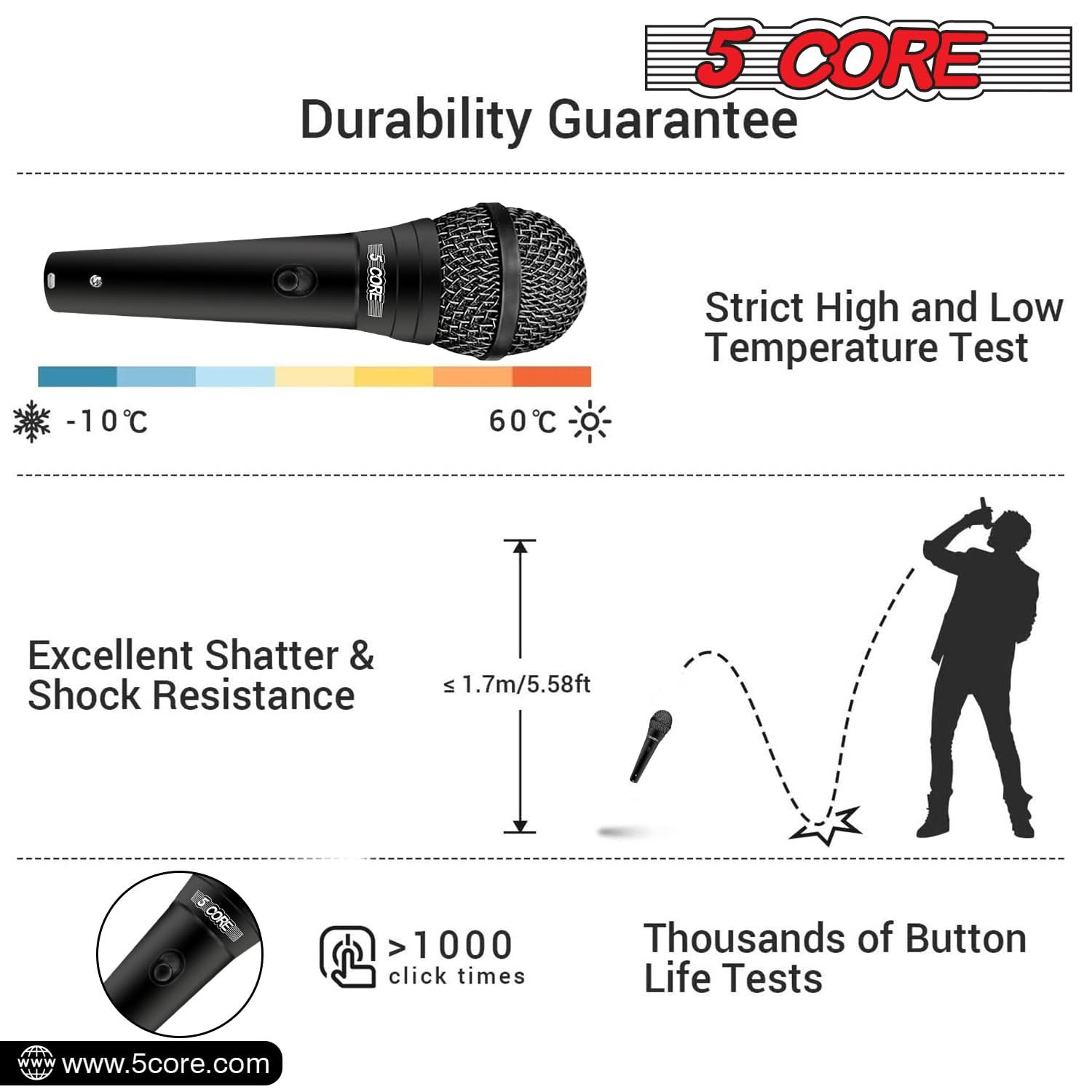 5Core Handheld Dynamic Microphone + Tripod Sheet Music Stand With Mic Holder