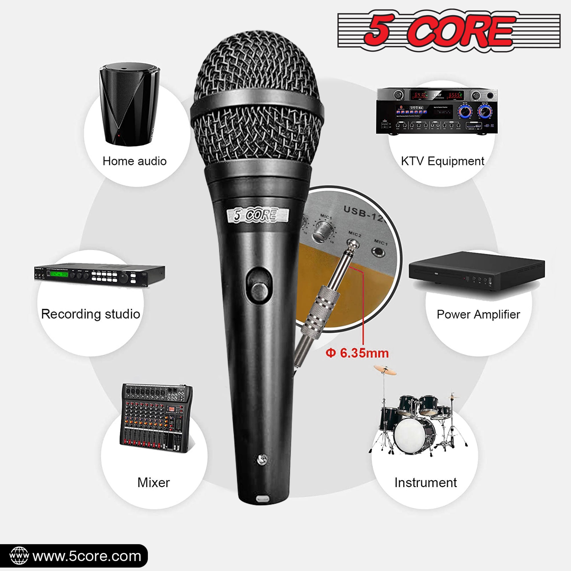 5 Core Mic Stand Combo Tripod Stand with Music Sheet Holder Premium Vocal Dynamic Mic Includes Cable and Carry Bag - MUS MH+ND58BLK