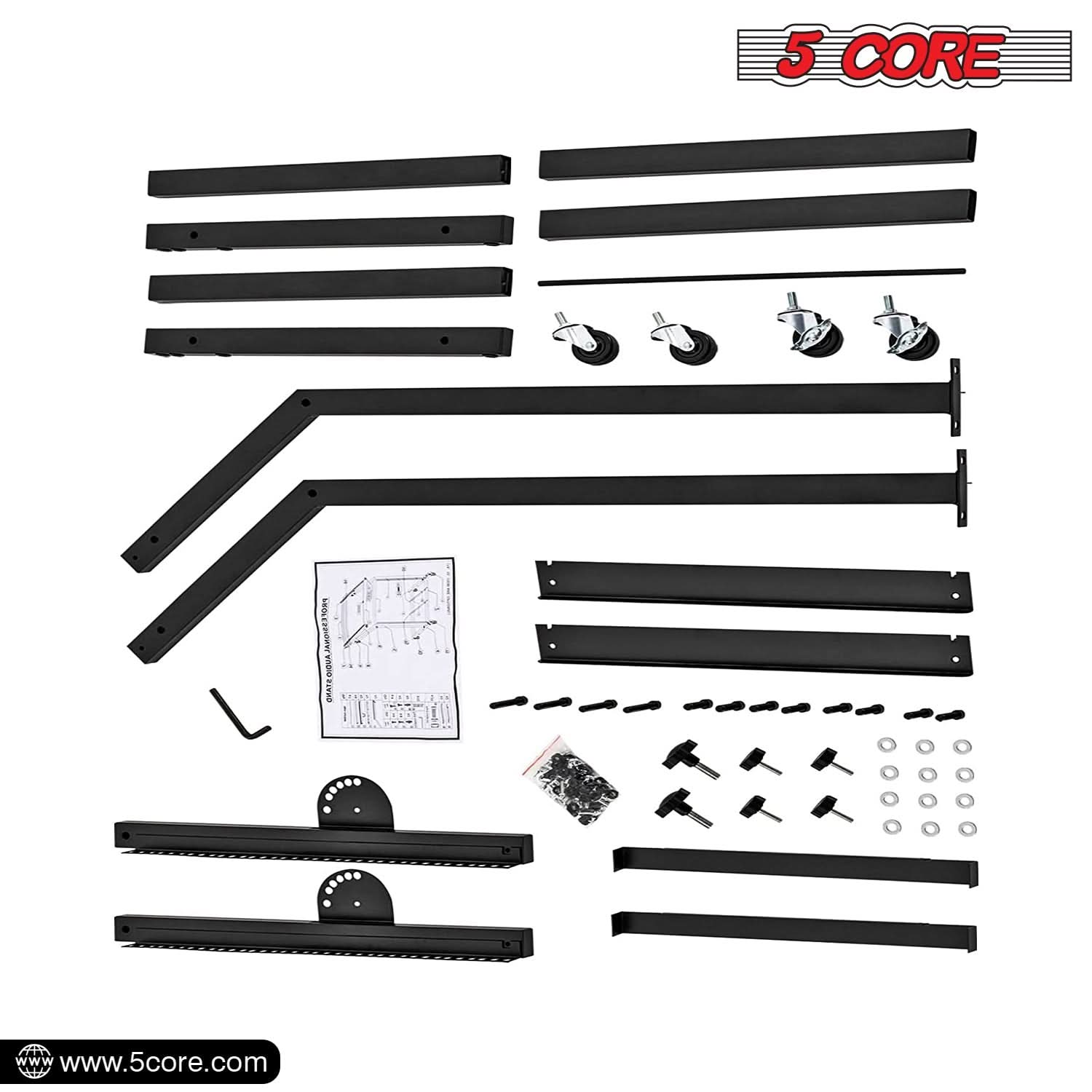 5Core DJ Mixer Stand 12U Adjustable Rack Mount Rolling Stage Cart Pro Audio Studio Equipment w Wheel