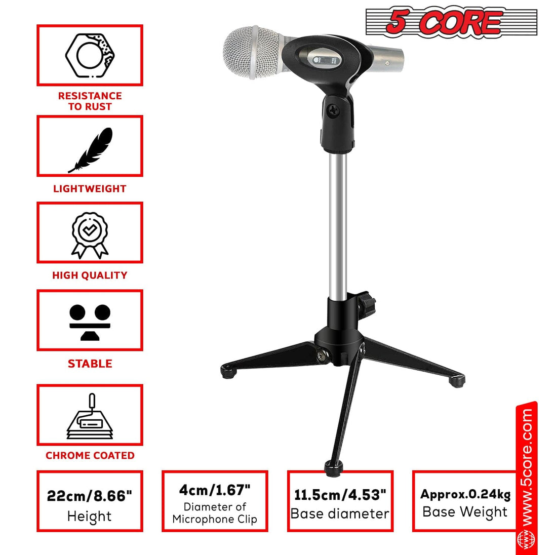 5 Core Mic Stand Desk Tripod: Universal Adjustable Table Top Holder