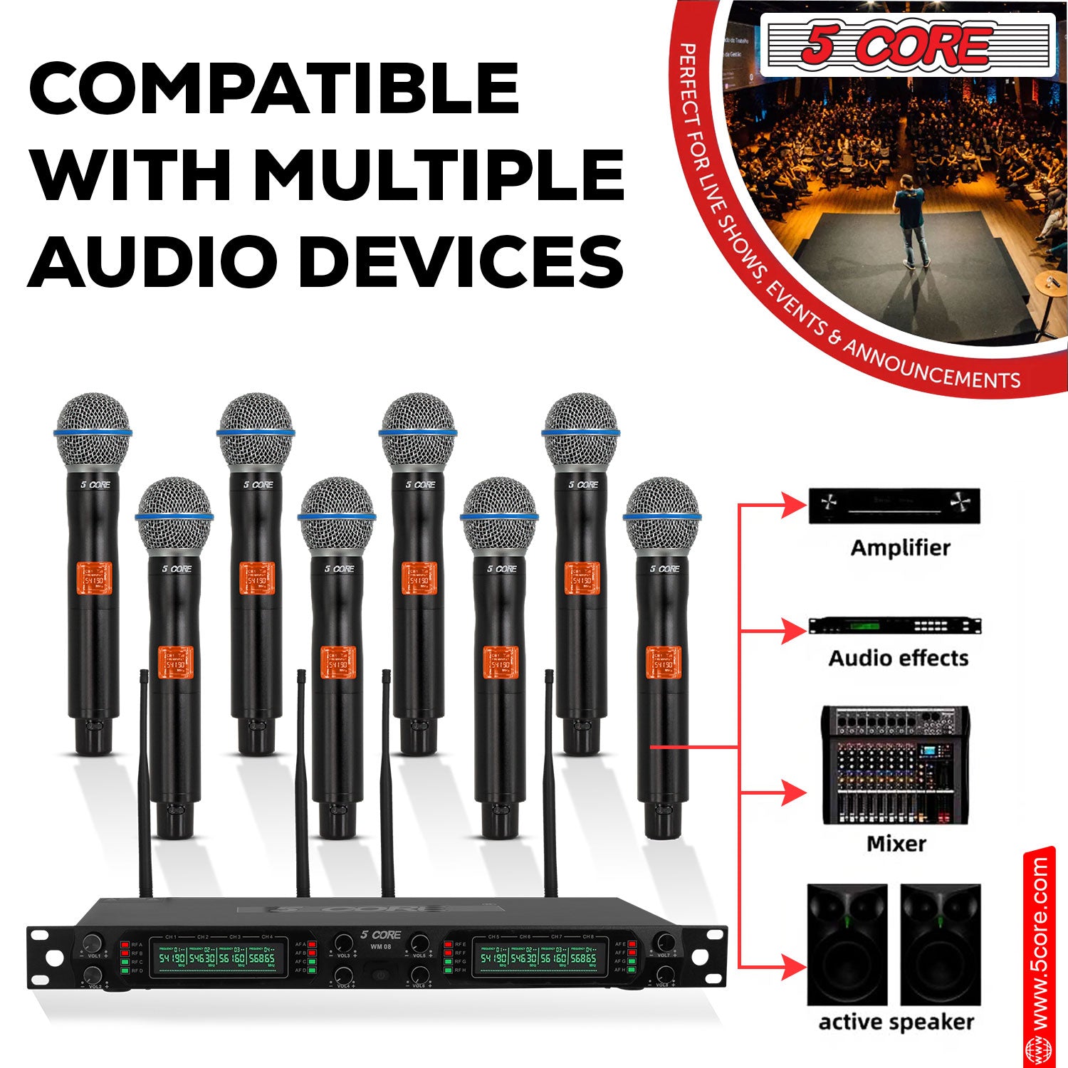 Easy Setup and Reliable Operation: Plug-and-Play 5 Core Wireless Microphone System with Secure UHF Signal Transmission.