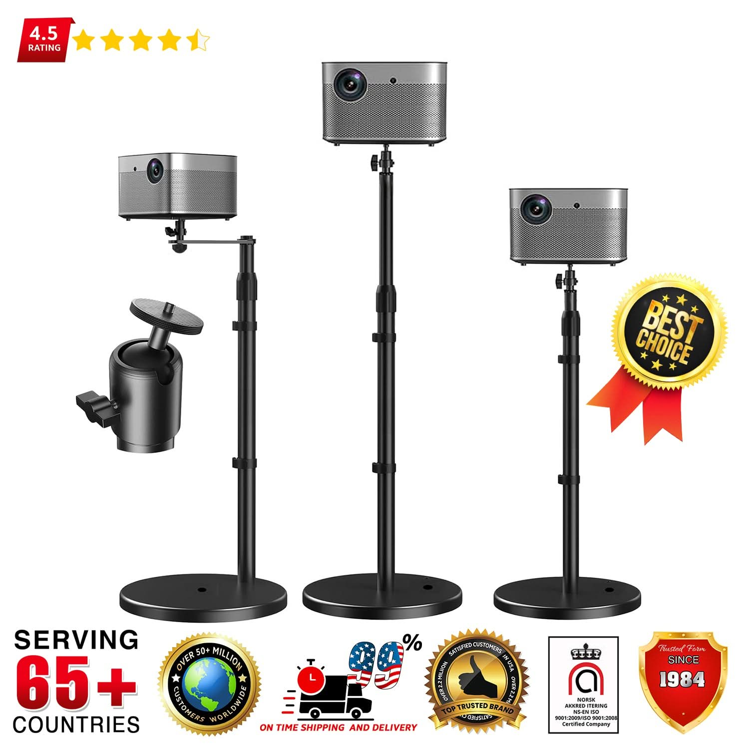 5Core Projector Stand Height Adjustable Projector Mount Floor w 360° Swivel 3 Mounting Options