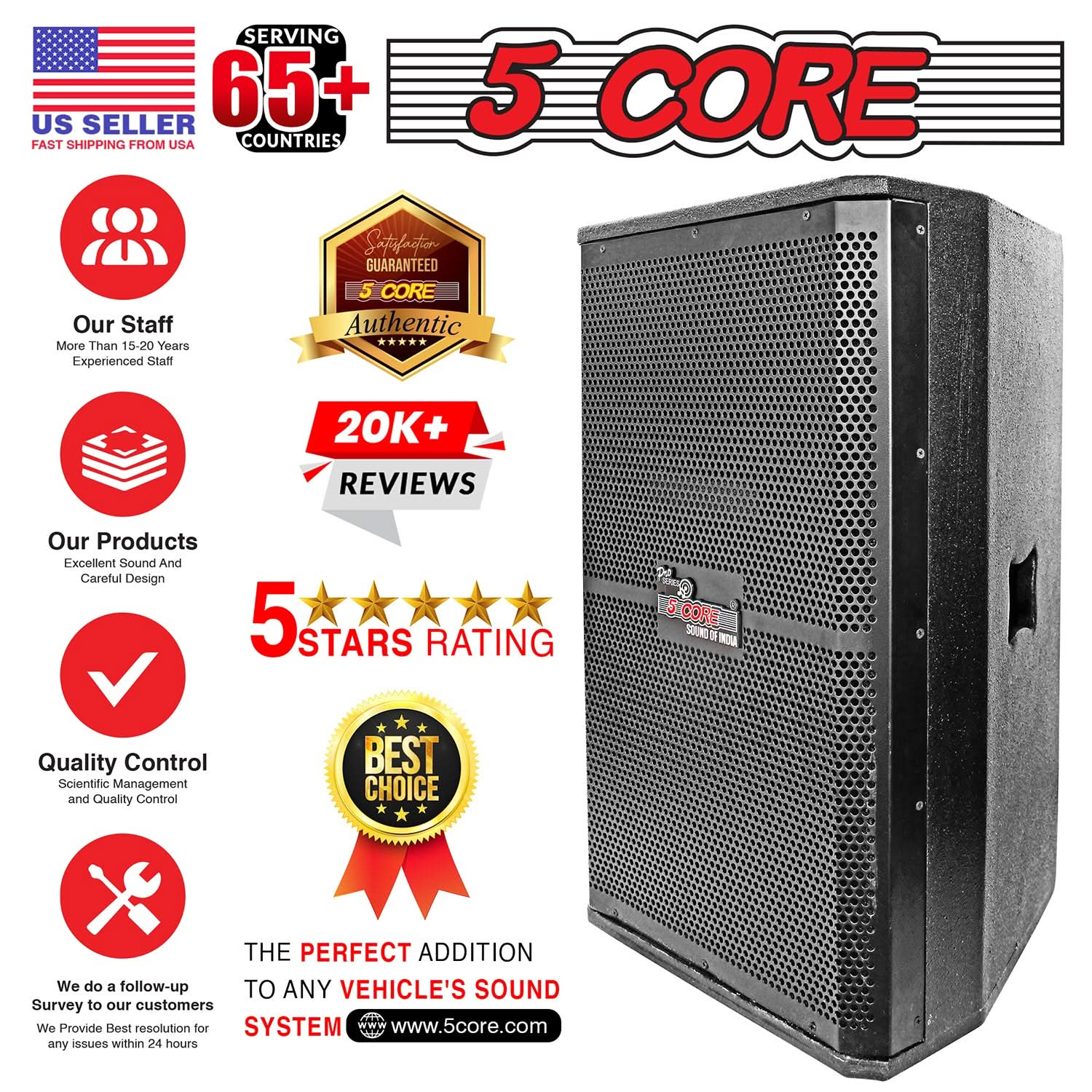 5Core Portable Cabinet PA DJ Speaker System 15" 2000W Passive 2 Way Loudspeaker  Full Range Audio