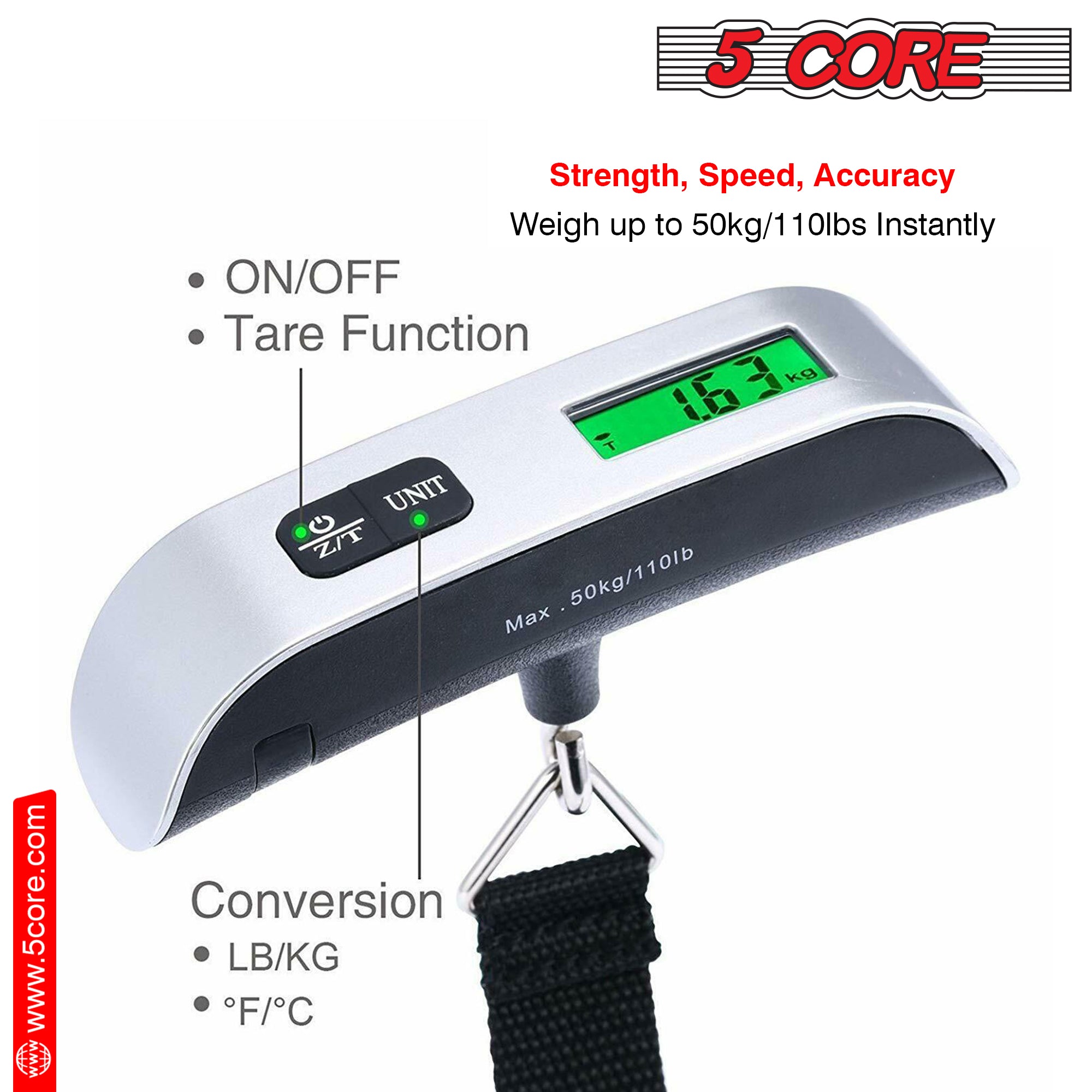 Travel Scale for Accurate Weighing Compact & Portable- 5 Core