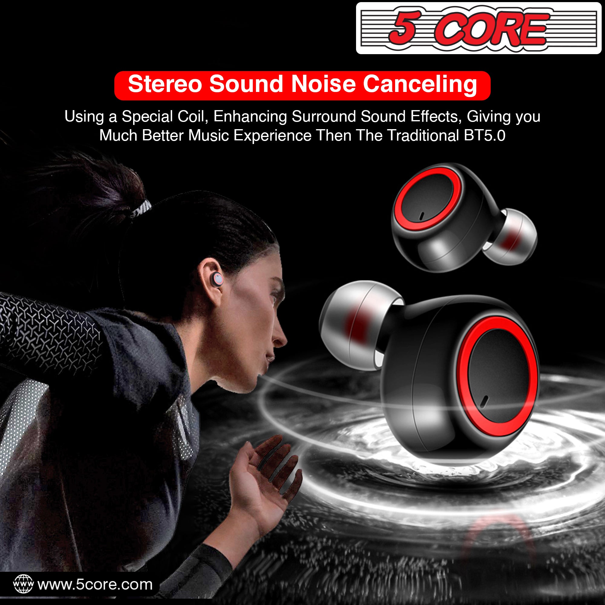 5Core Wireless Ear Buds  Mini Bluetooth Noise Cancelling Earbud Headphones 32 Hours Playtime IPX8