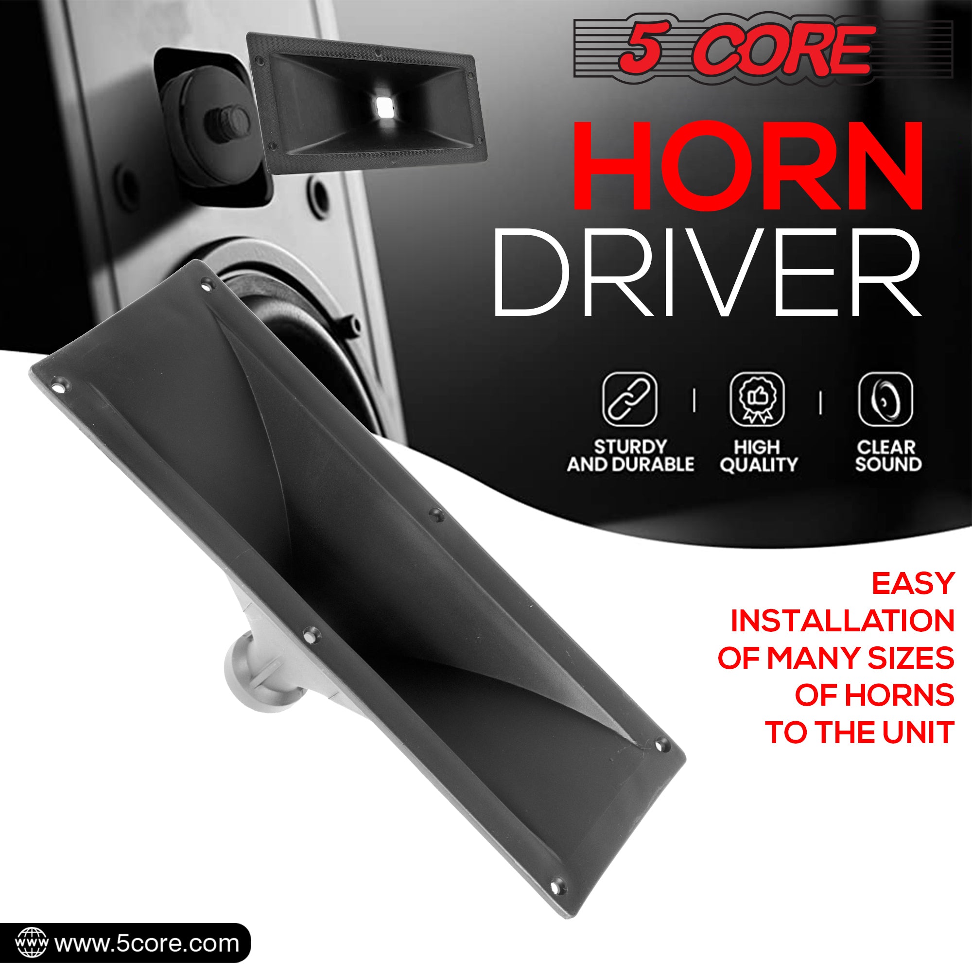 5 Core Horn Speaker Throat Black Screw On Tweeter Driver Horn 15x5 Inch Rectangle All Weather Directivity Speaker Horn Throat - HISE 15X5 1PC