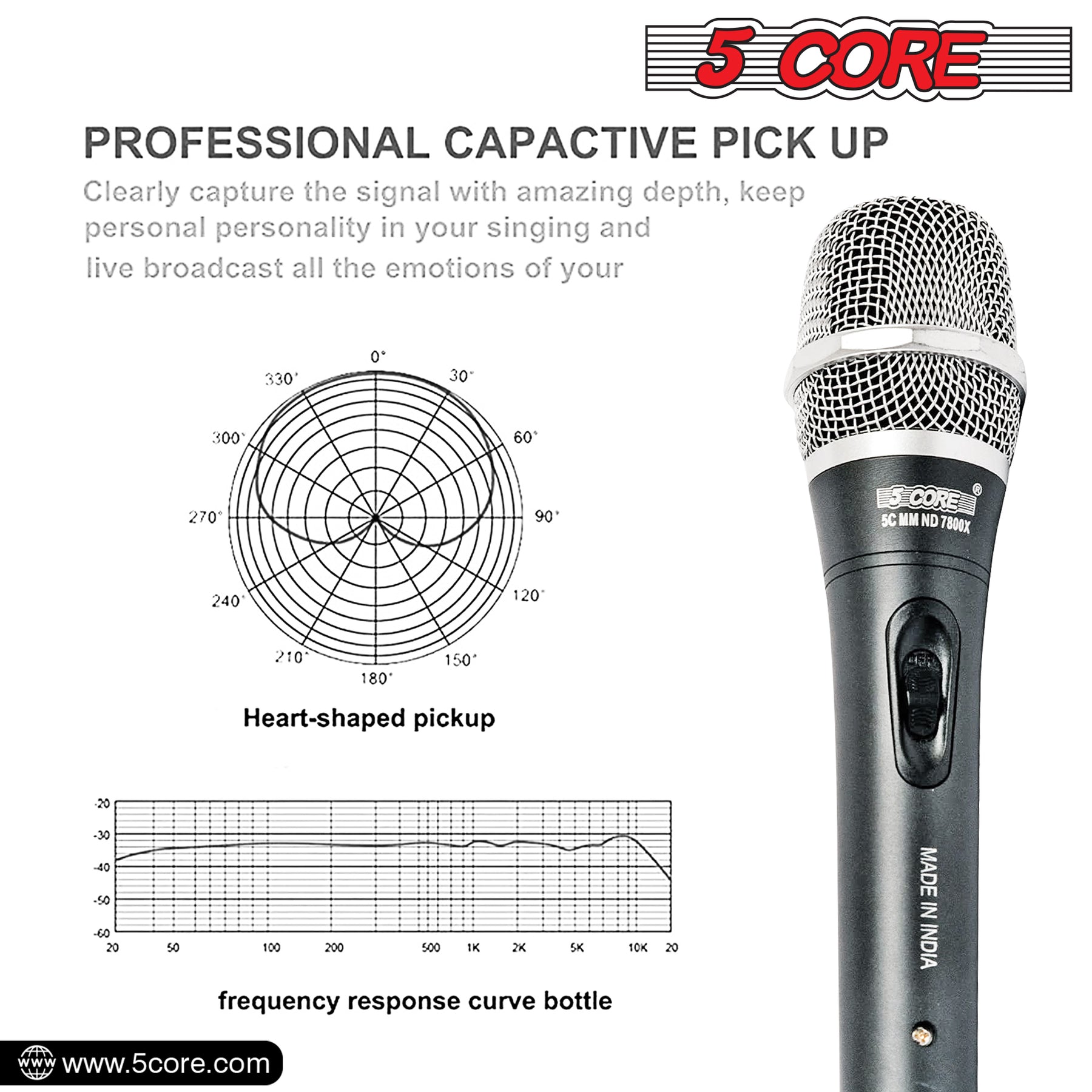 5 Core Handheld Microphone Neodymium Vocal Metal Mic 5 Core