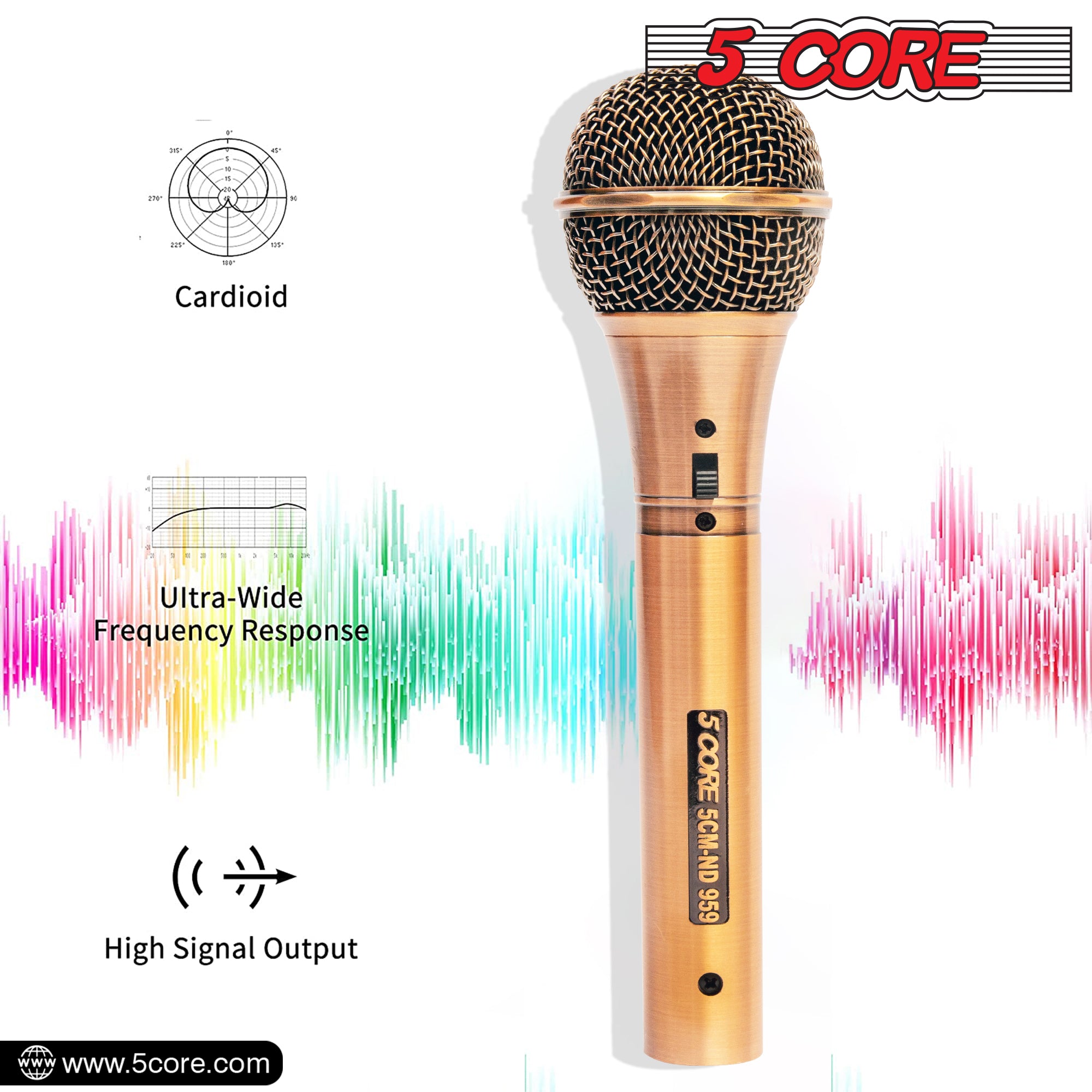 5 Core Microphone Professional Dynamic Karaoke XLR Wired Mic w ON/OFF Switch Pop Filter Cardioid Unidirectional Handheld Micrófono -ND-959 Elantra