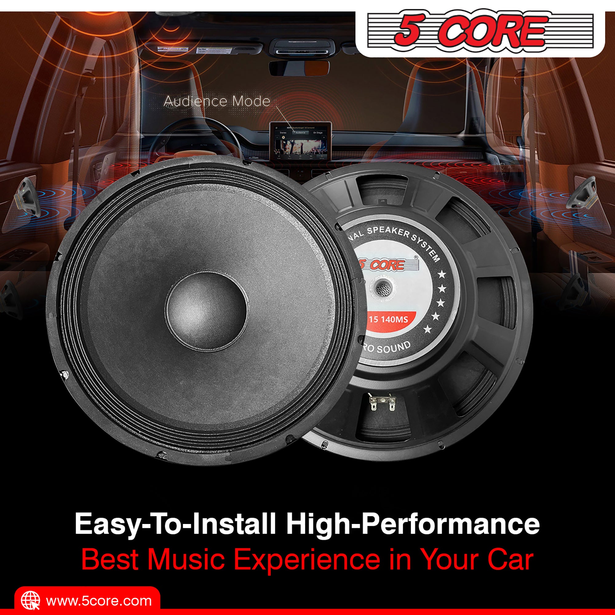 5 Core 15 Inch Subwoofer Speaker 250W RMS Full Range DJ Sub Woofer Systems 8 Ohm 60 OZ Magnet Raw Replacement Stereo Subwoofers -FR 15 140 MS 2PCS