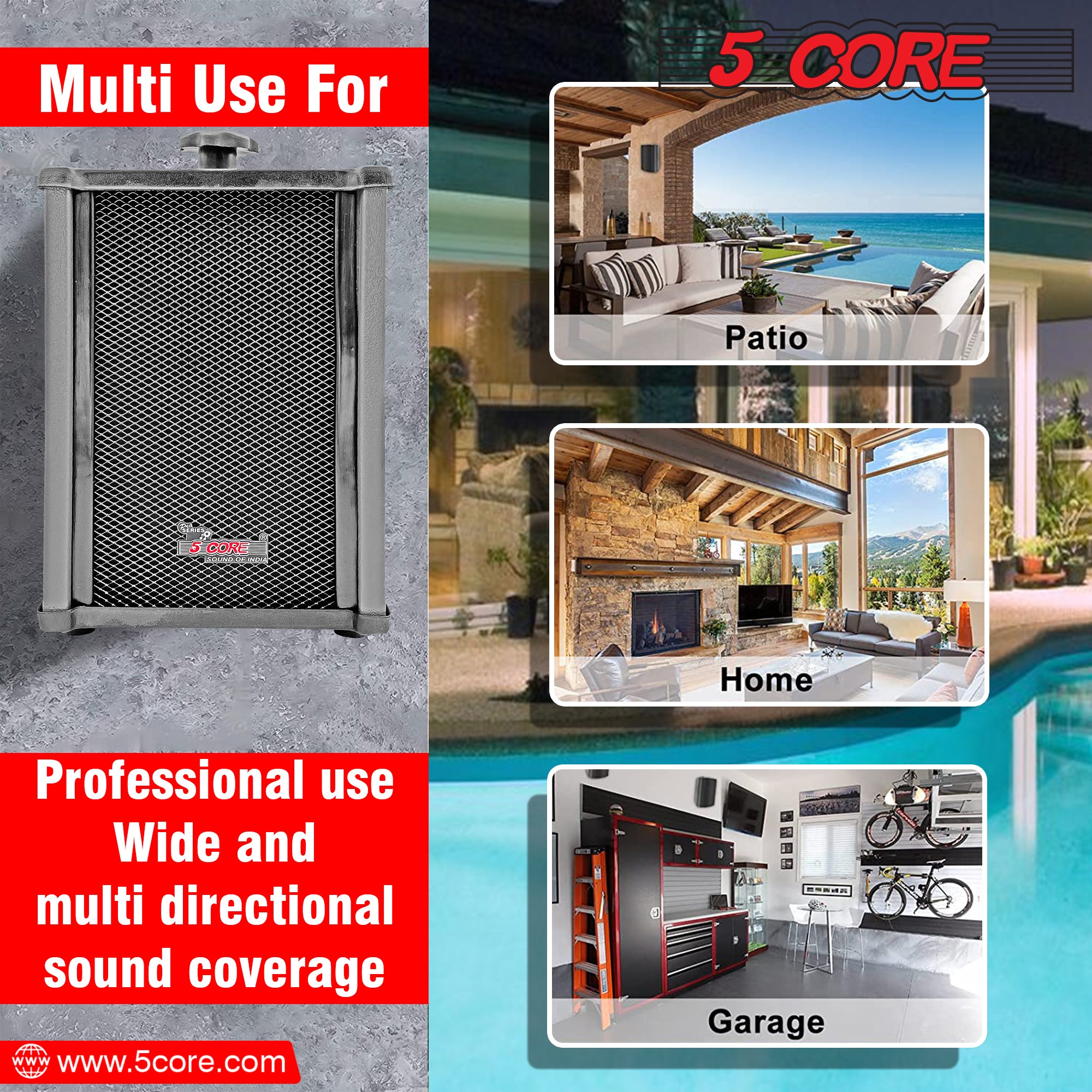 5 CORE 6x4 Inch In Wall Speaker Pair High Performance 10 Watt Outdoor Indoor Speaker with Effortless Mounting Swivel | All Weather Resistance | Stereo Sound for Home Theatre, Patio, Garden Grey 10T G 2PCS