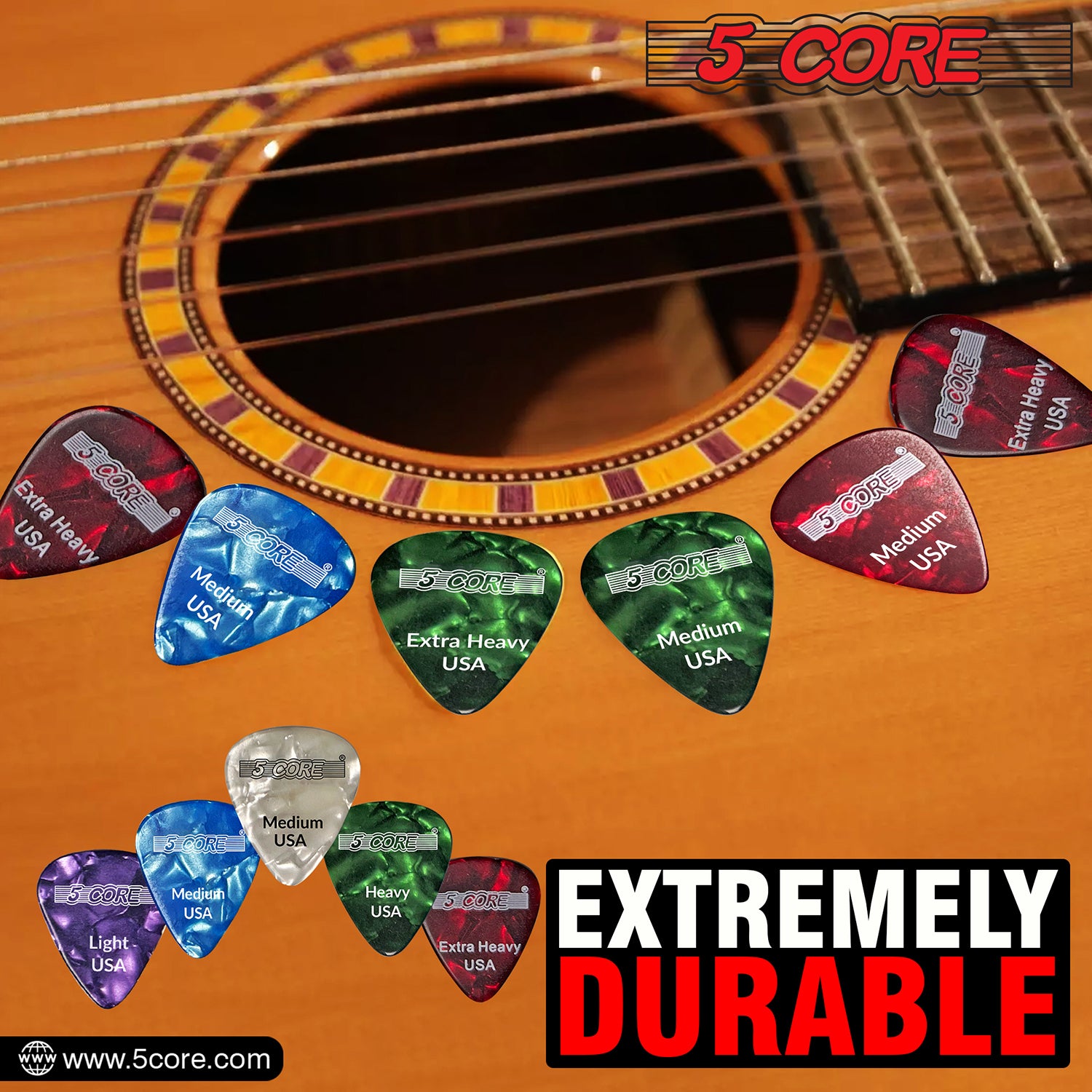 5 Core Celluloid Guitar Picks 96 Pack Purple Light Medium Heavy Extra Heavy Gauge Plectrums for Acoustic Electric Bass Guitar