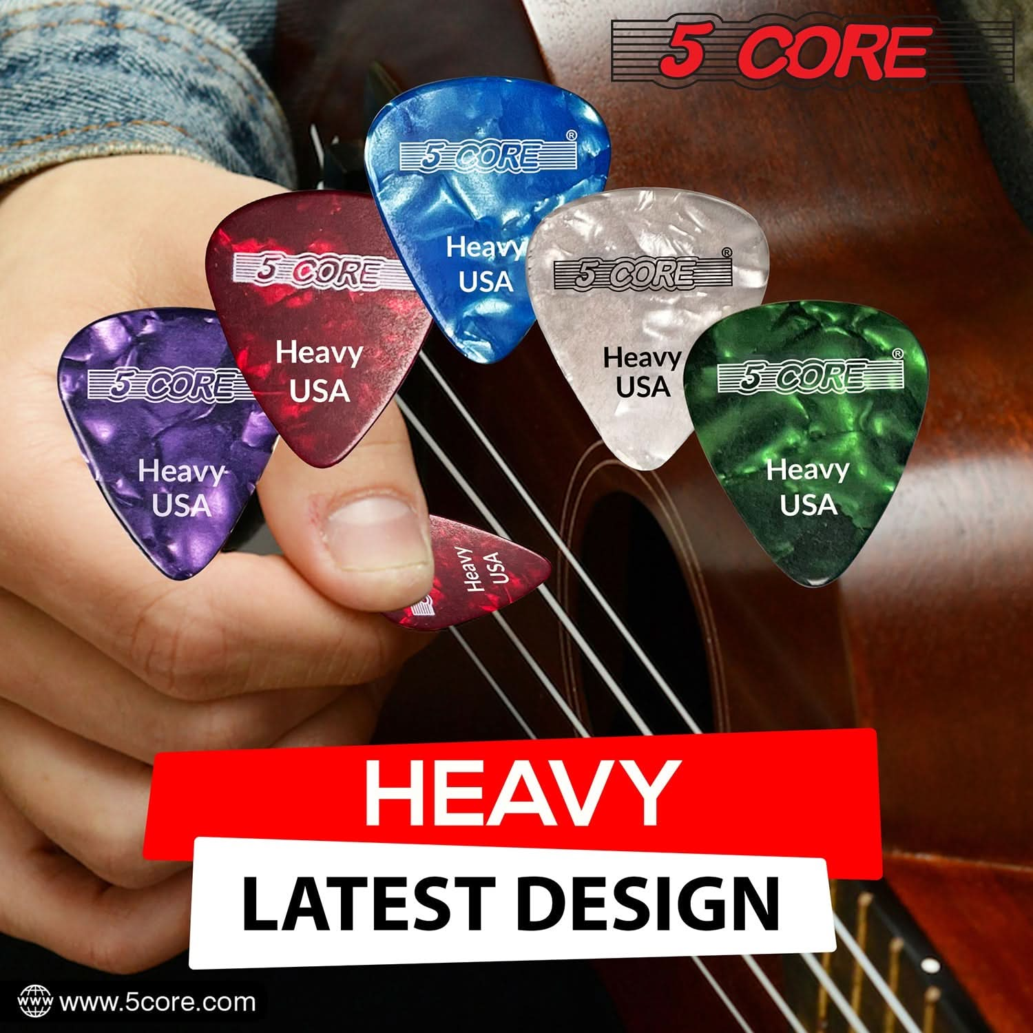 5Core Guitar Picks 0.96mm Celluloid Heavy Gauge Pick - Acoustic Electric Bass Guitars RGWPB