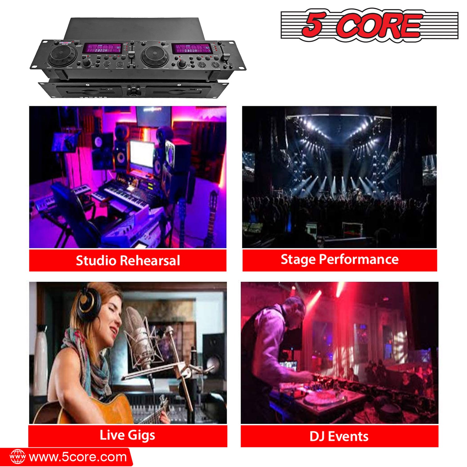 5Core Professional Dual USB and MP3 CD Player Rack Mountable DJ Equipment with Audio Pitch Control Multimedia CD R and MP3 Compatible- DJM 1200