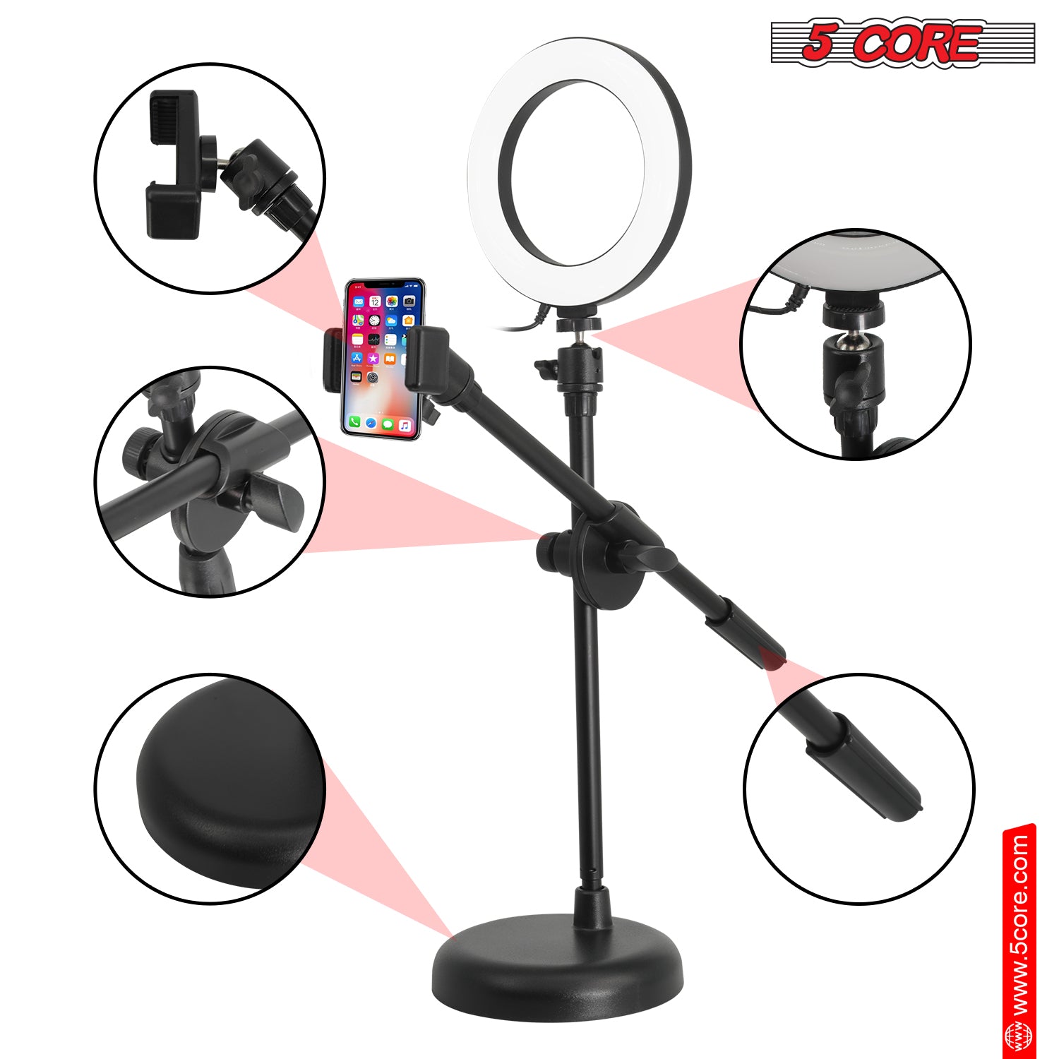 6 inch Ring Light with Cell Phone Stand Adjustable Ringlight Angle  LED Circle Light w Phone Holder