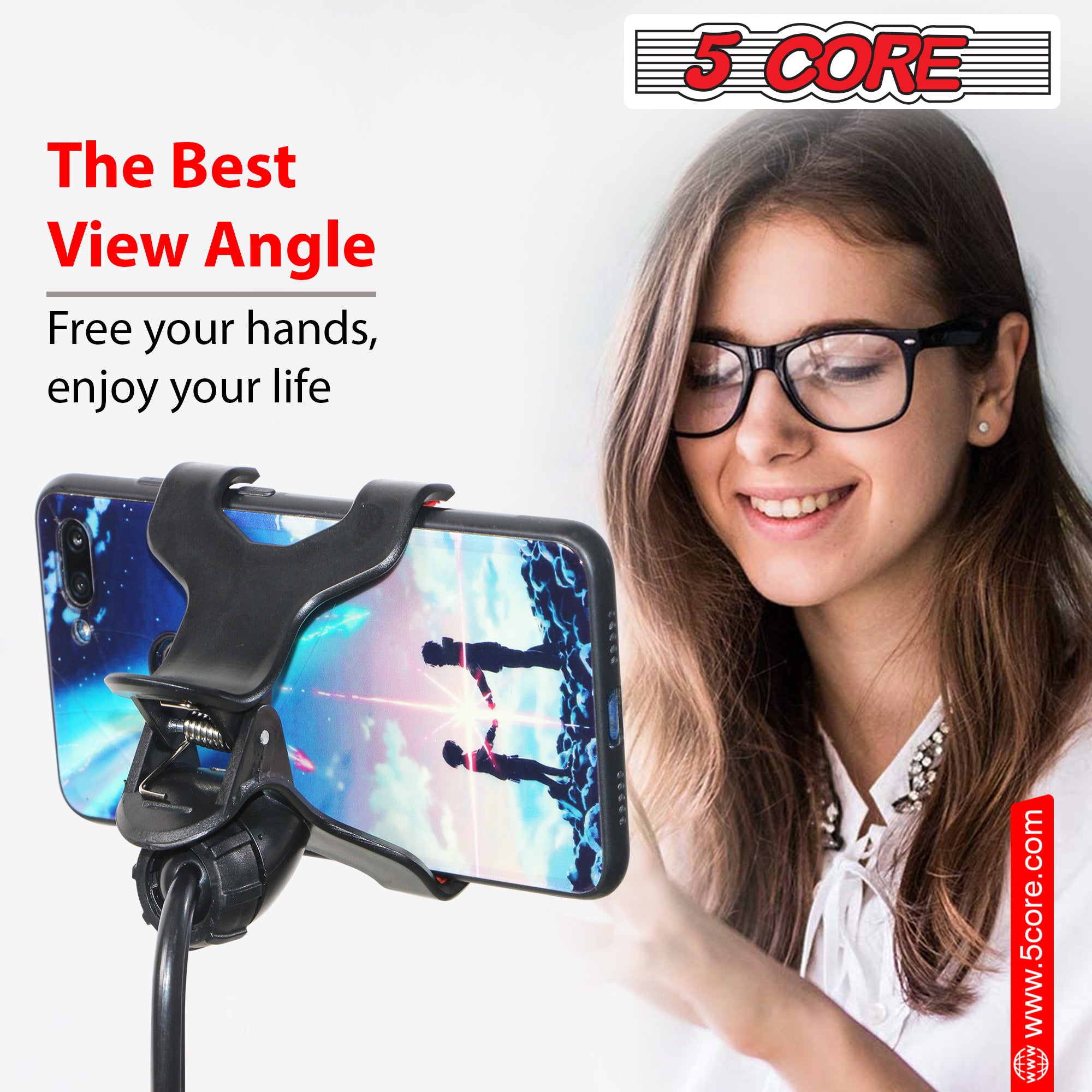 5 Core Cell Phone Stand Angle Adjustable Phone Holder 360 Rotateable Sturdy & Built to Last for Home Office Desk Use - ZM 18