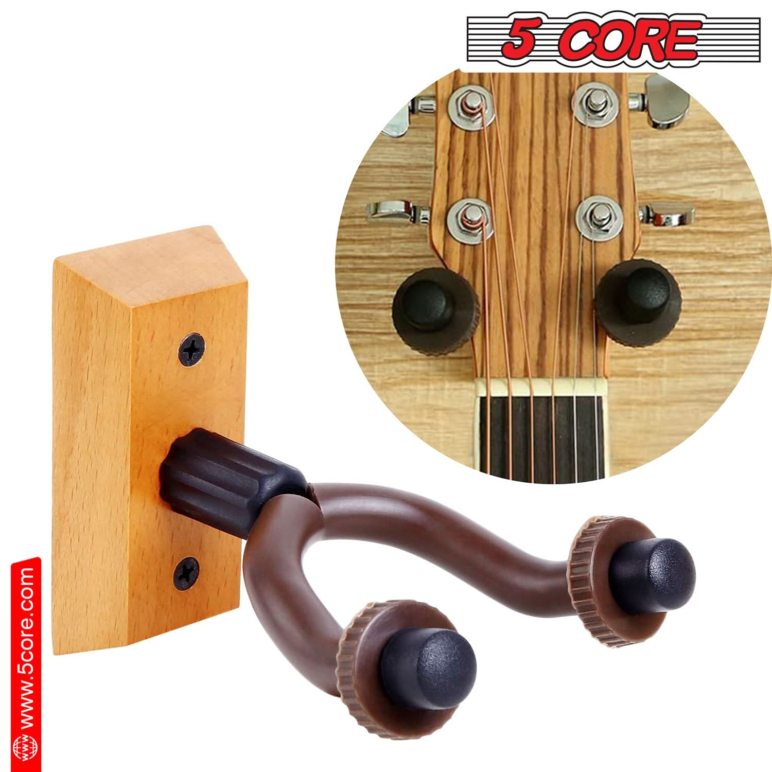 5Core Guitar Wall Mount Hanger 2Pack U-Shaped Wood Guitar Wall Hook Stand