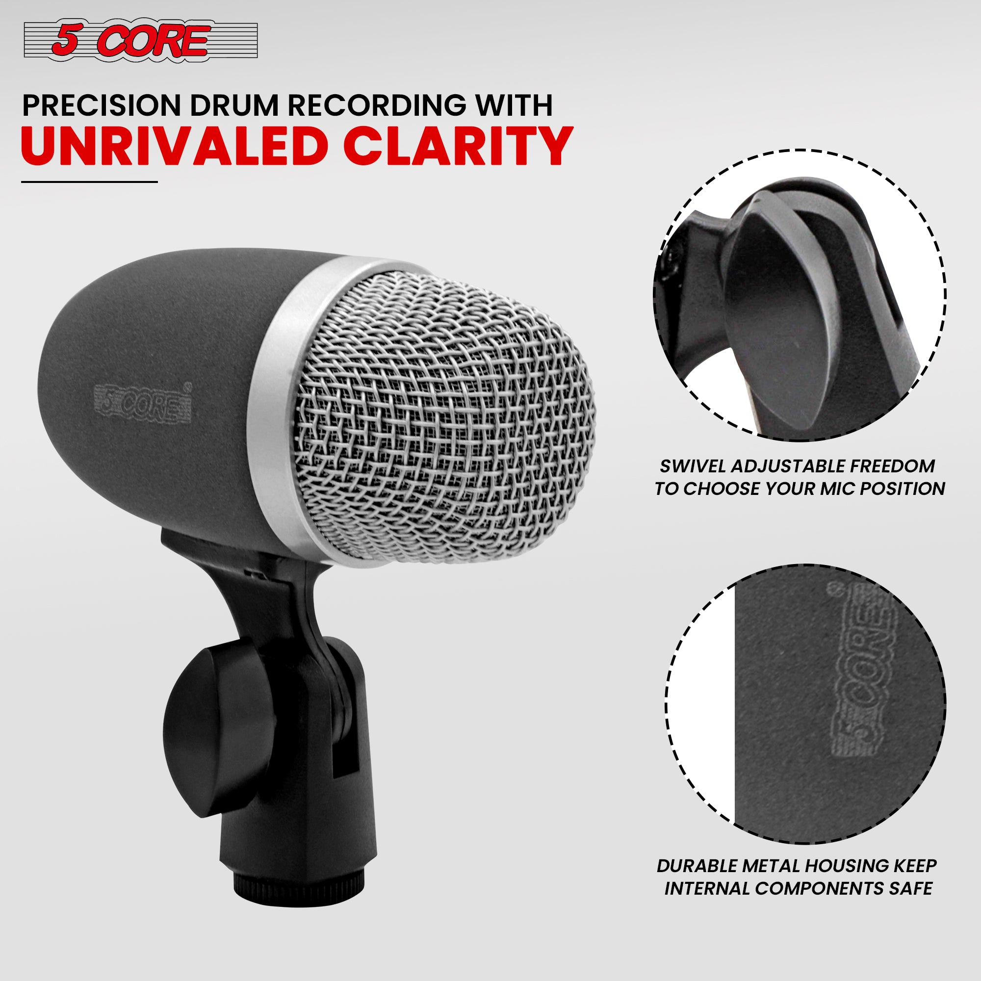 5 Core Conga Mic Set with Tom Snare Condenser Microphone Professional Cardioid Dynamic Instrument Mic Unidirectional Pickup for Close Miking - CONGO 3XP