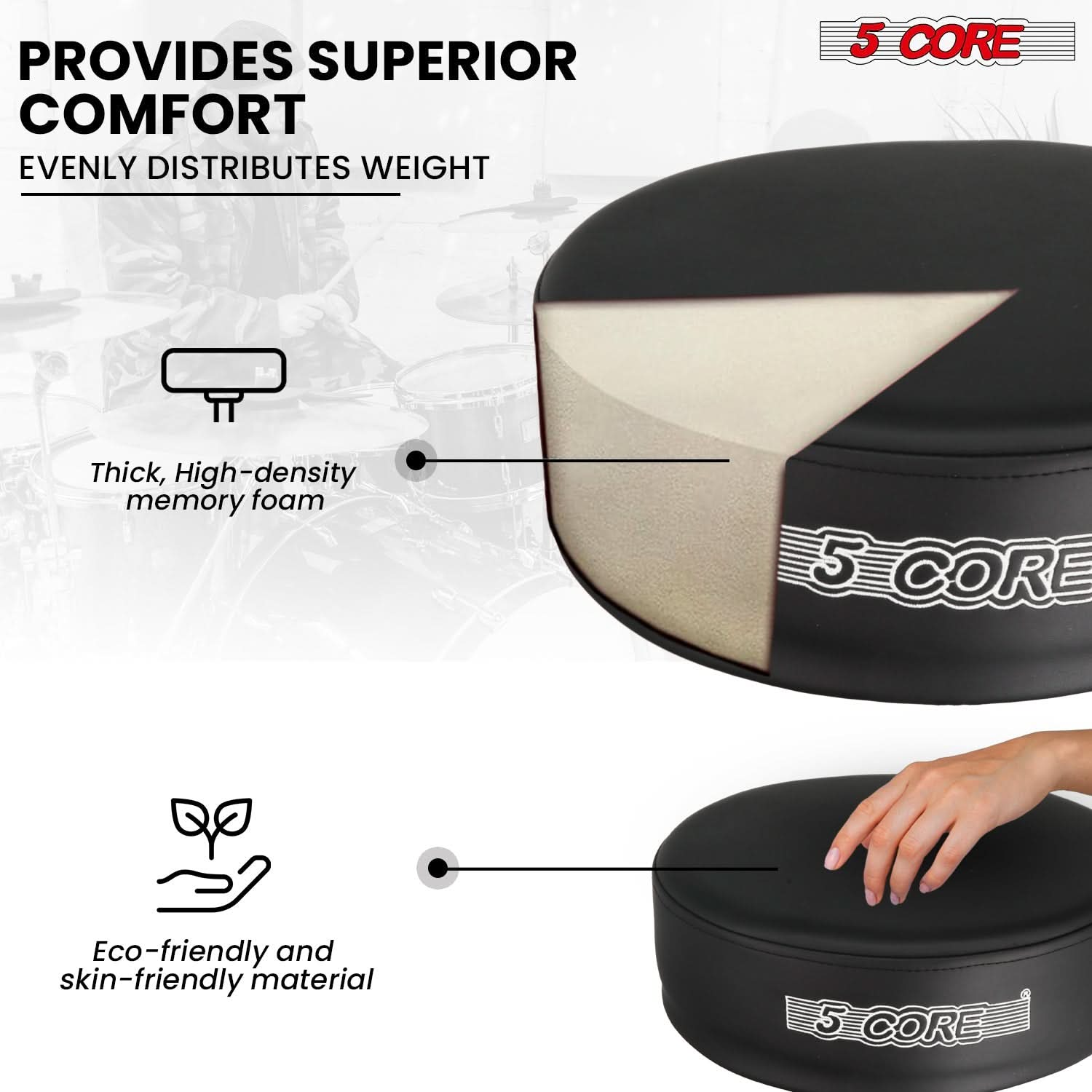 Comfortable memory foam cushion in our music chair