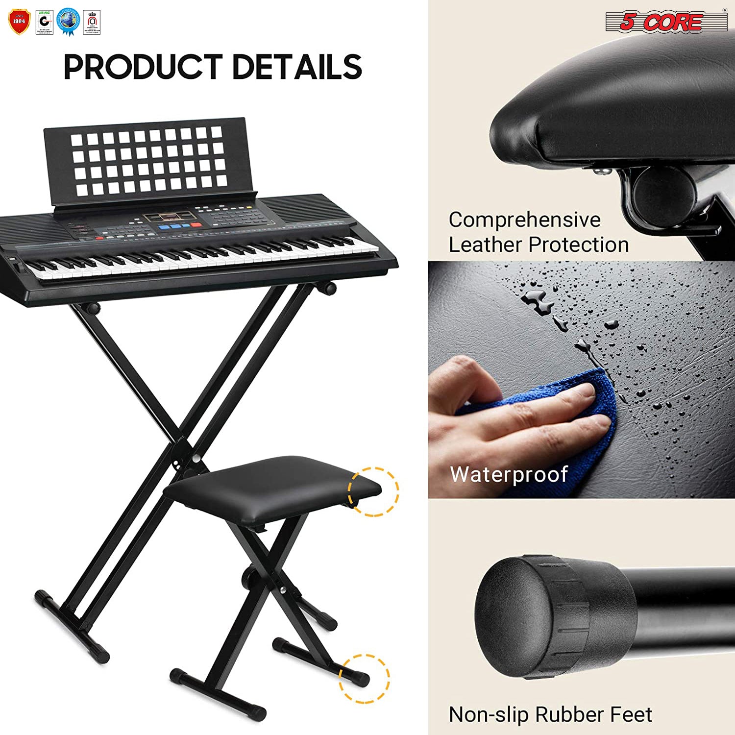 5 Core Adjustable Keyboard Bench 16.3 - 19.6 Inch X style Bench Piano Stool Chair Thick And Padded Comfortable Guitar Stools & Seats - KBB 02 BLK