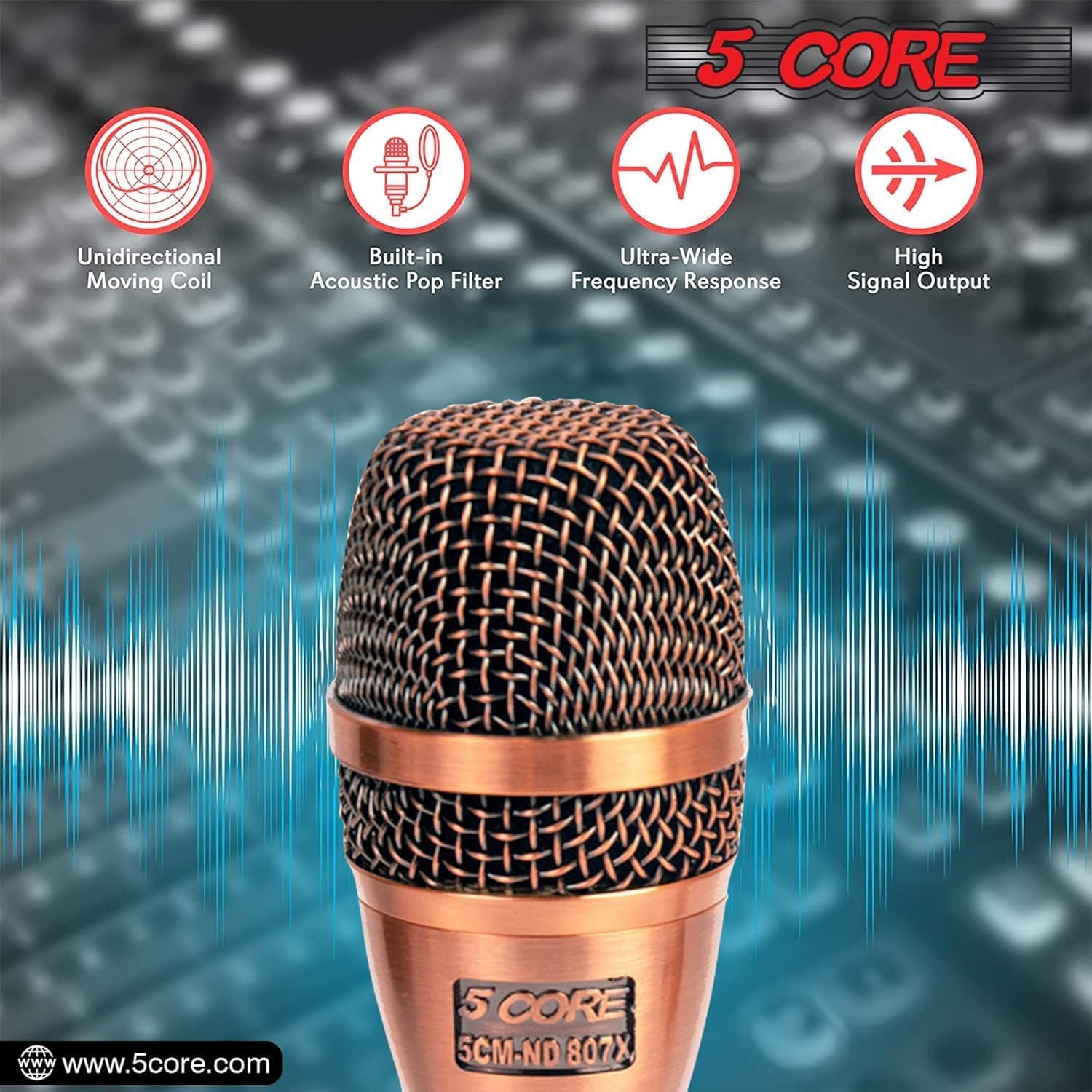 5Core Dynamic Handheld Microphones Pair Wired Metal Mic for Couple Includes 16ft Detachable XLR Cable