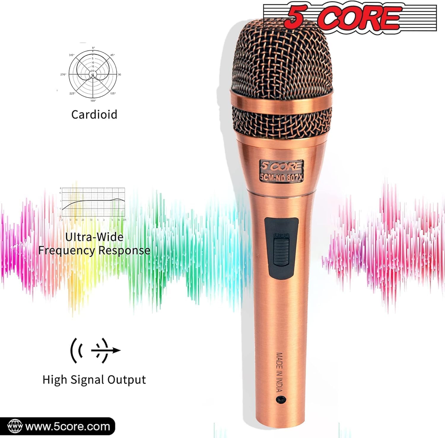 5Core Dynamic Handheld Microphones Pair Wired Metal Mic for Couple Includes 16ft Detachable XLR Cable