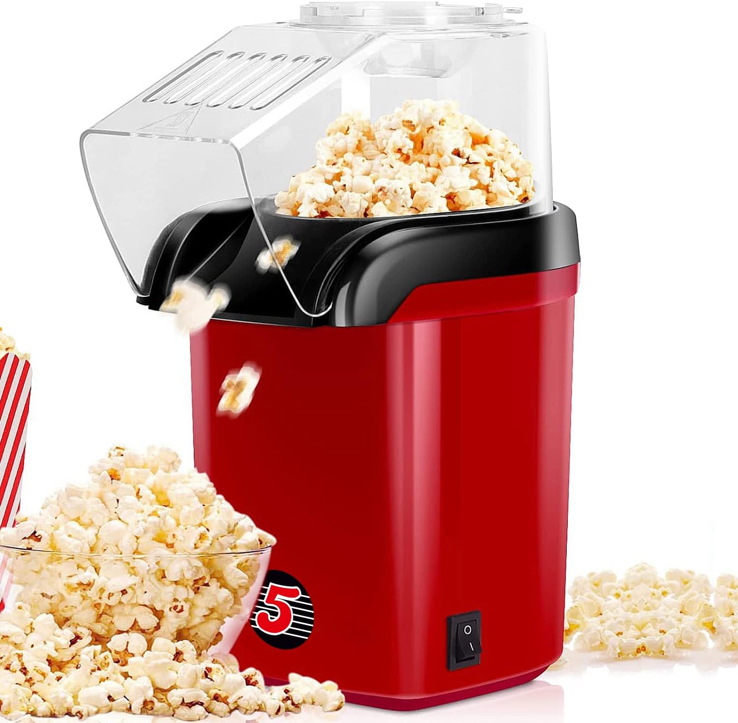 5Core Hot Air Popcorn Machine, 16 Cup, Electric Oil-Free Pop Corn Kernel Popper BPA-Free Food Safe Red